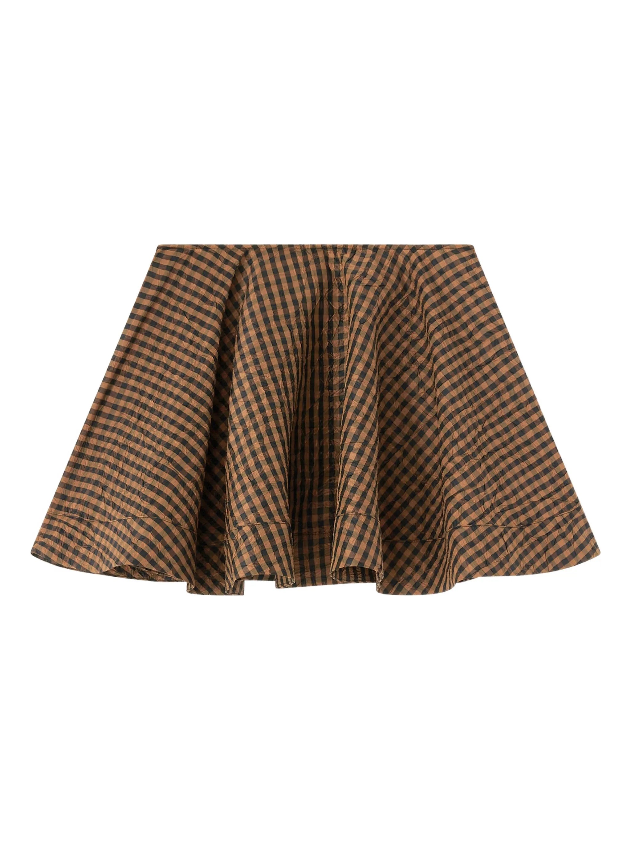 crinkled check mini circle skirt