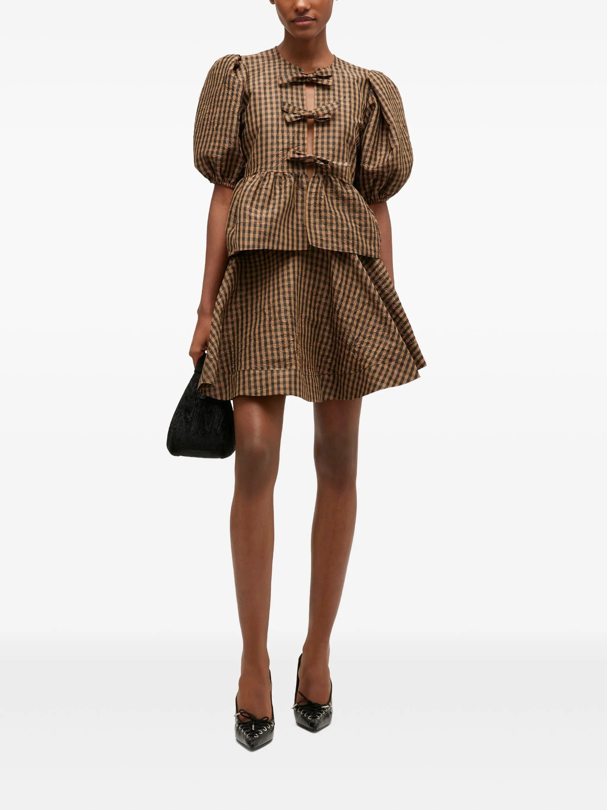 crinkled check mini circle skirt