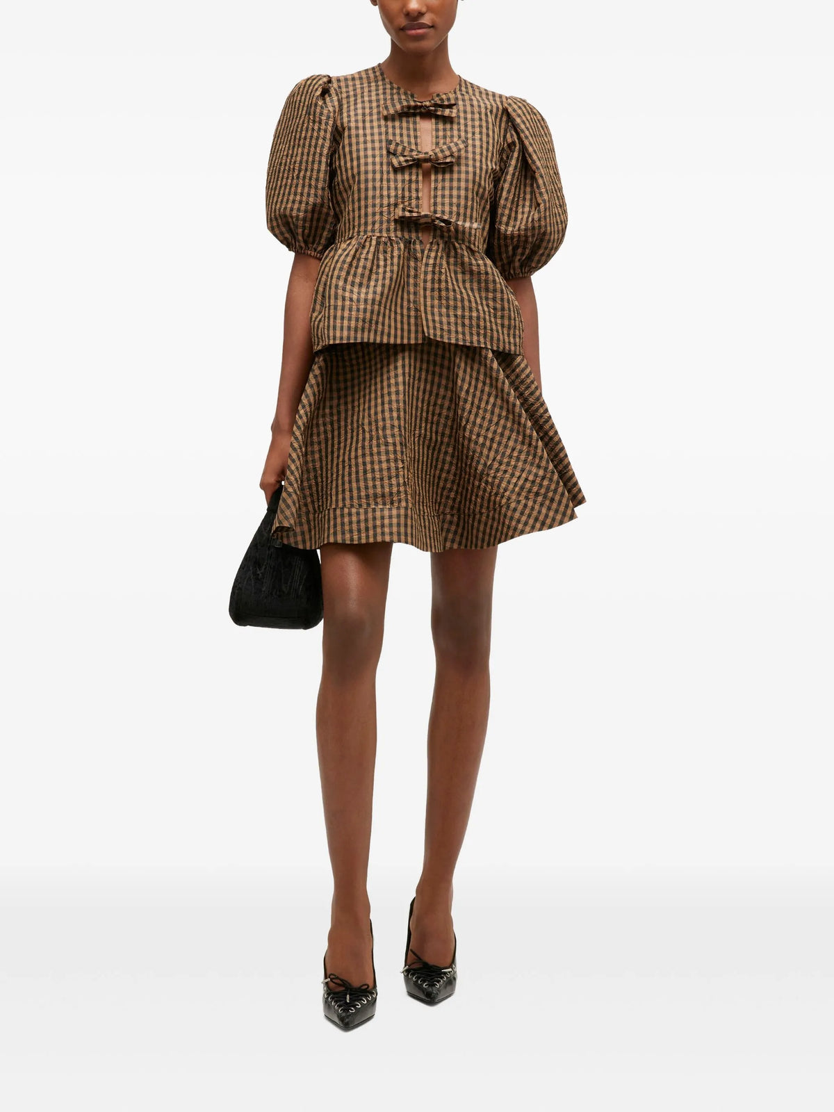 crinkled check mini circle skirt