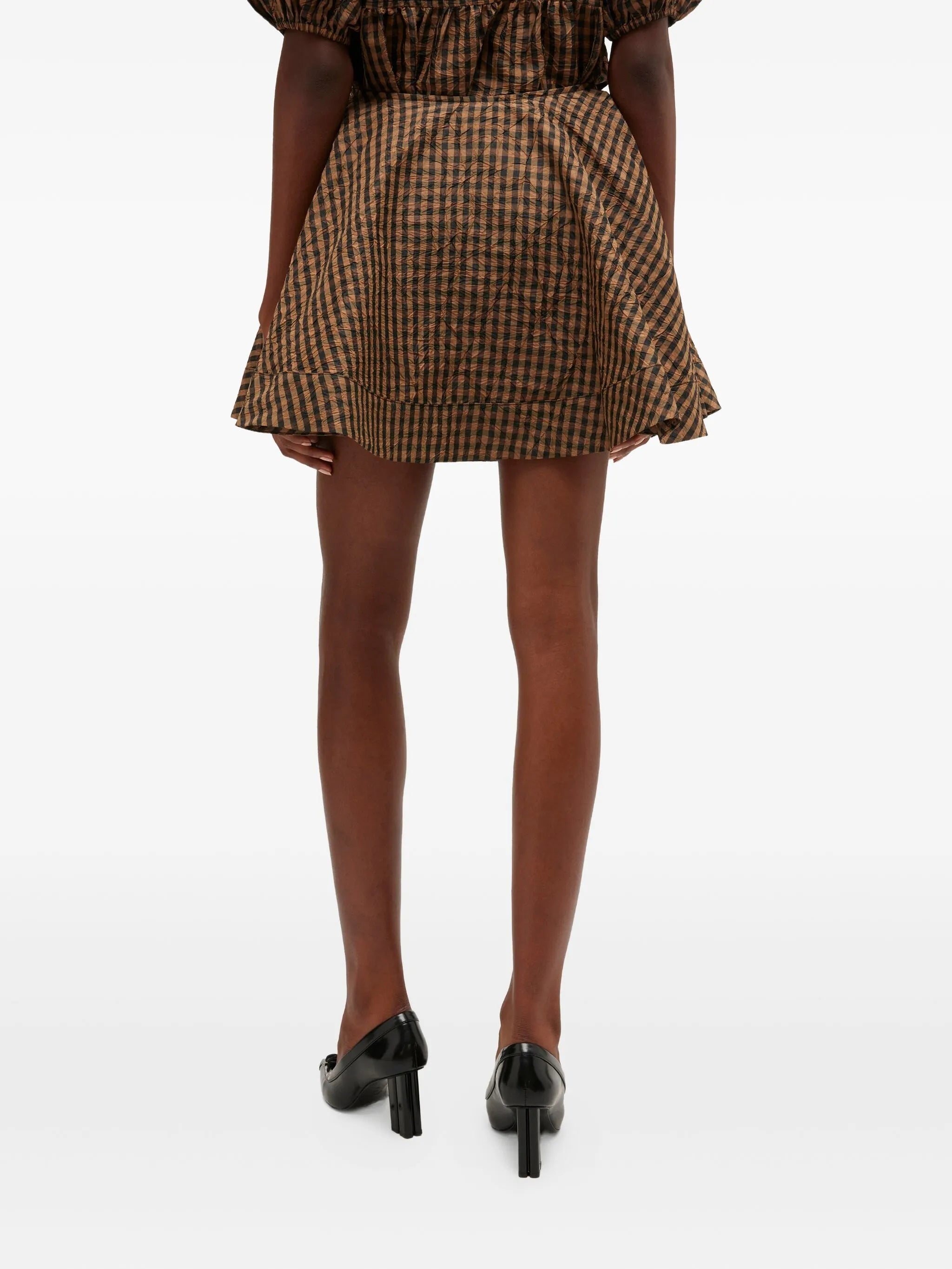 crinkled check mini circle skirt