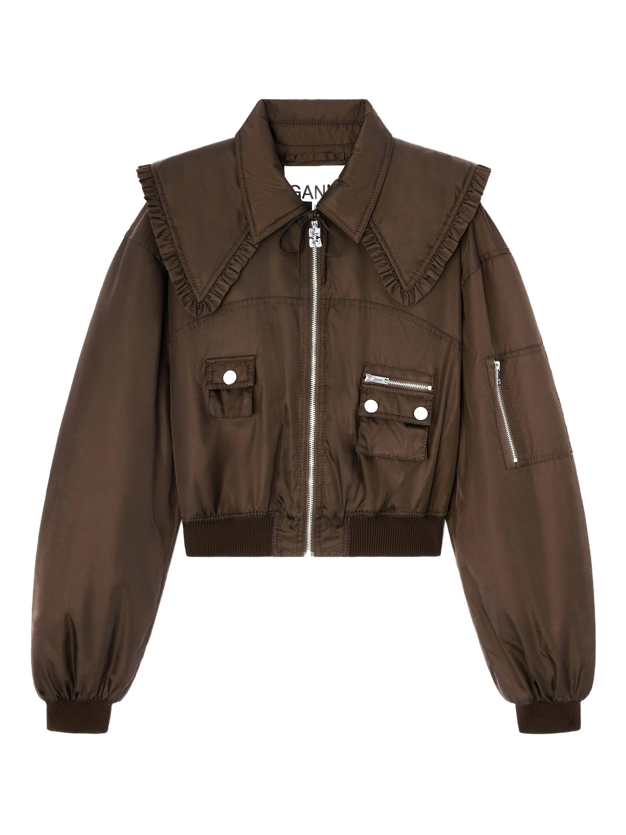 ruffled-detail bomber jacket