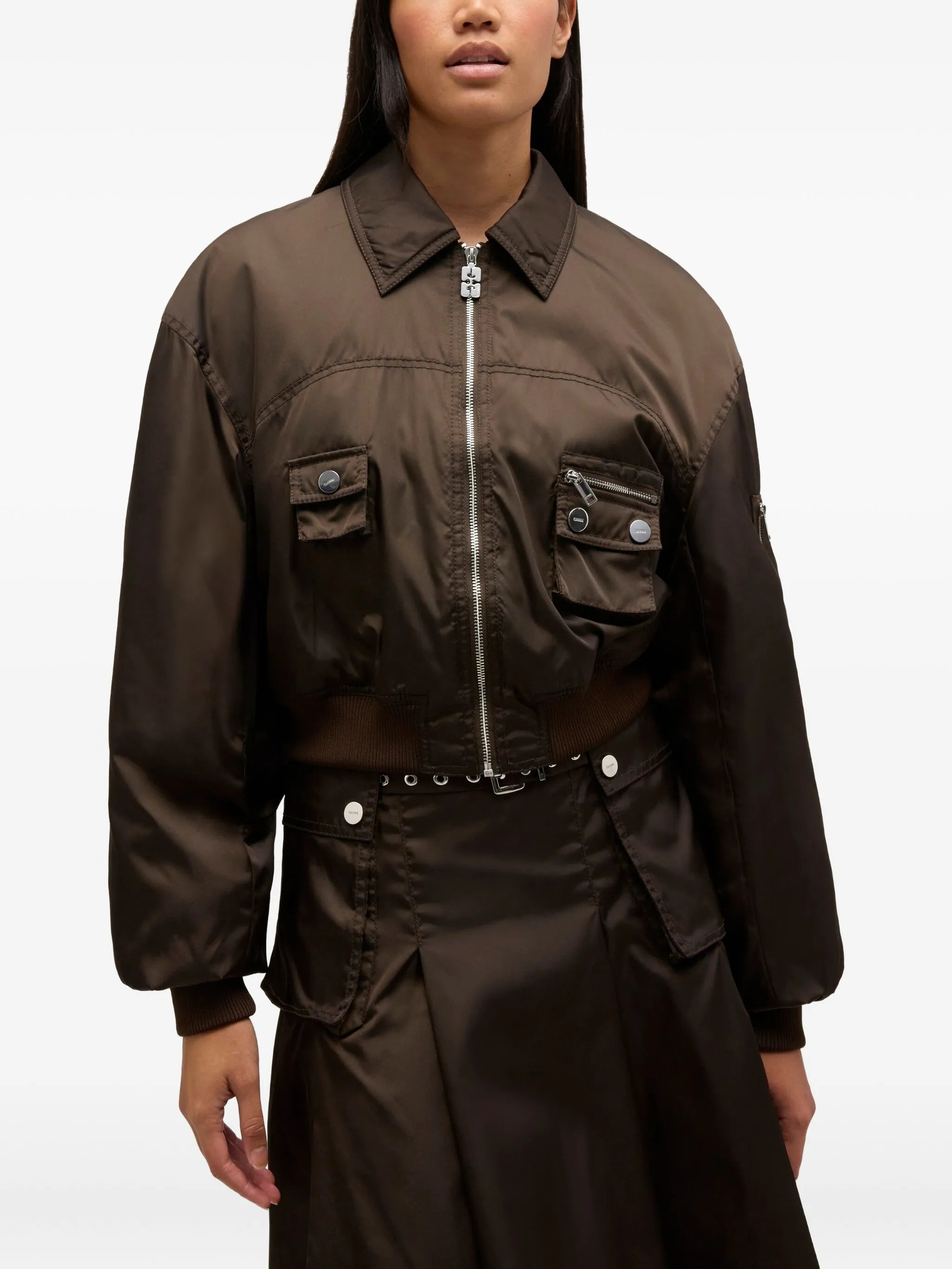 ruffled-detail bomber jacket