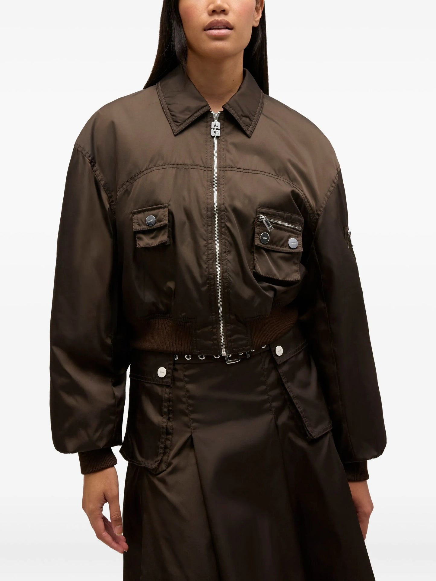 ruffled-detail bomber jacket