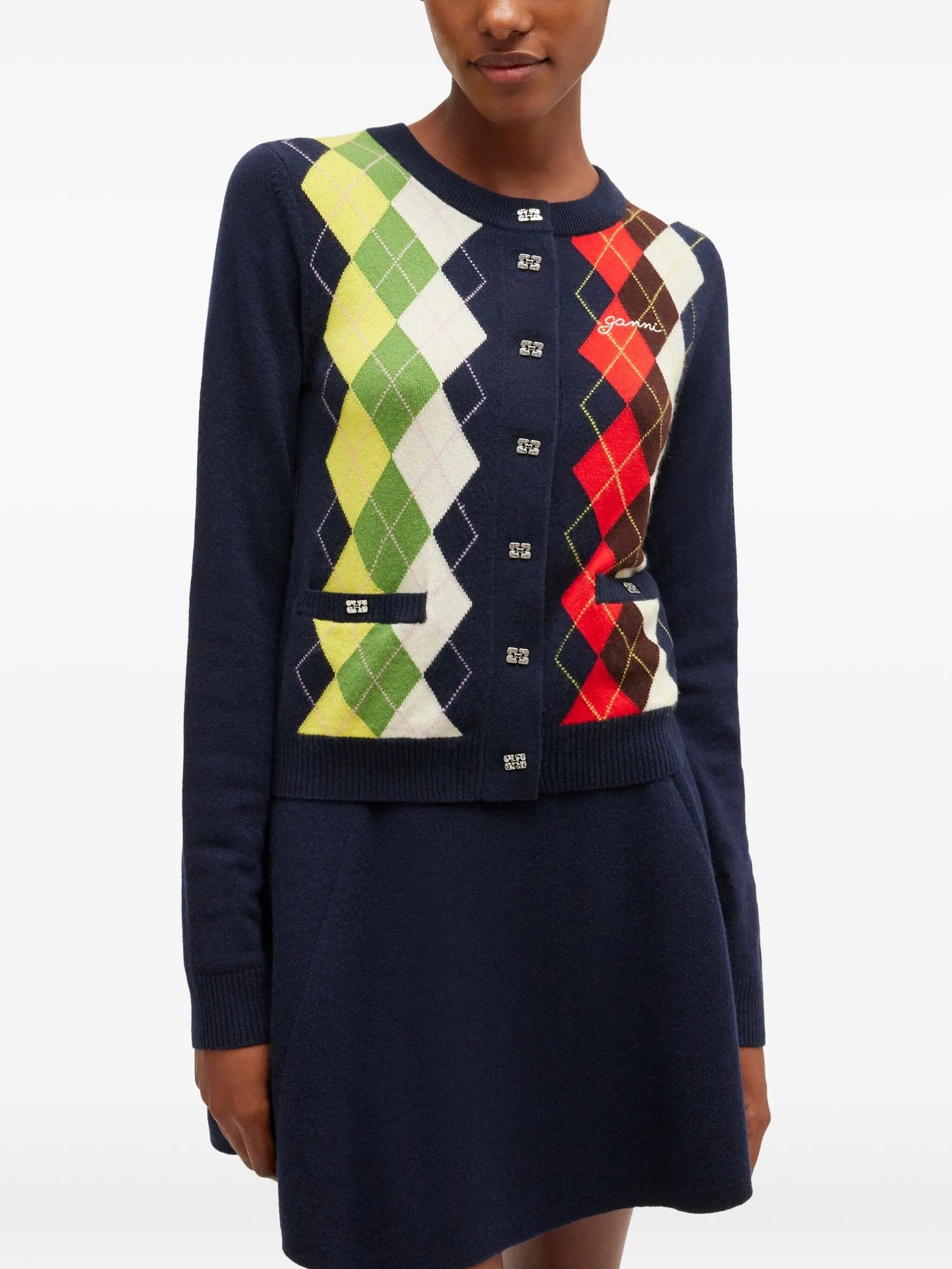 argyle button cardigan