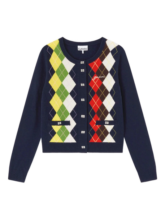 argyle-print cardigan