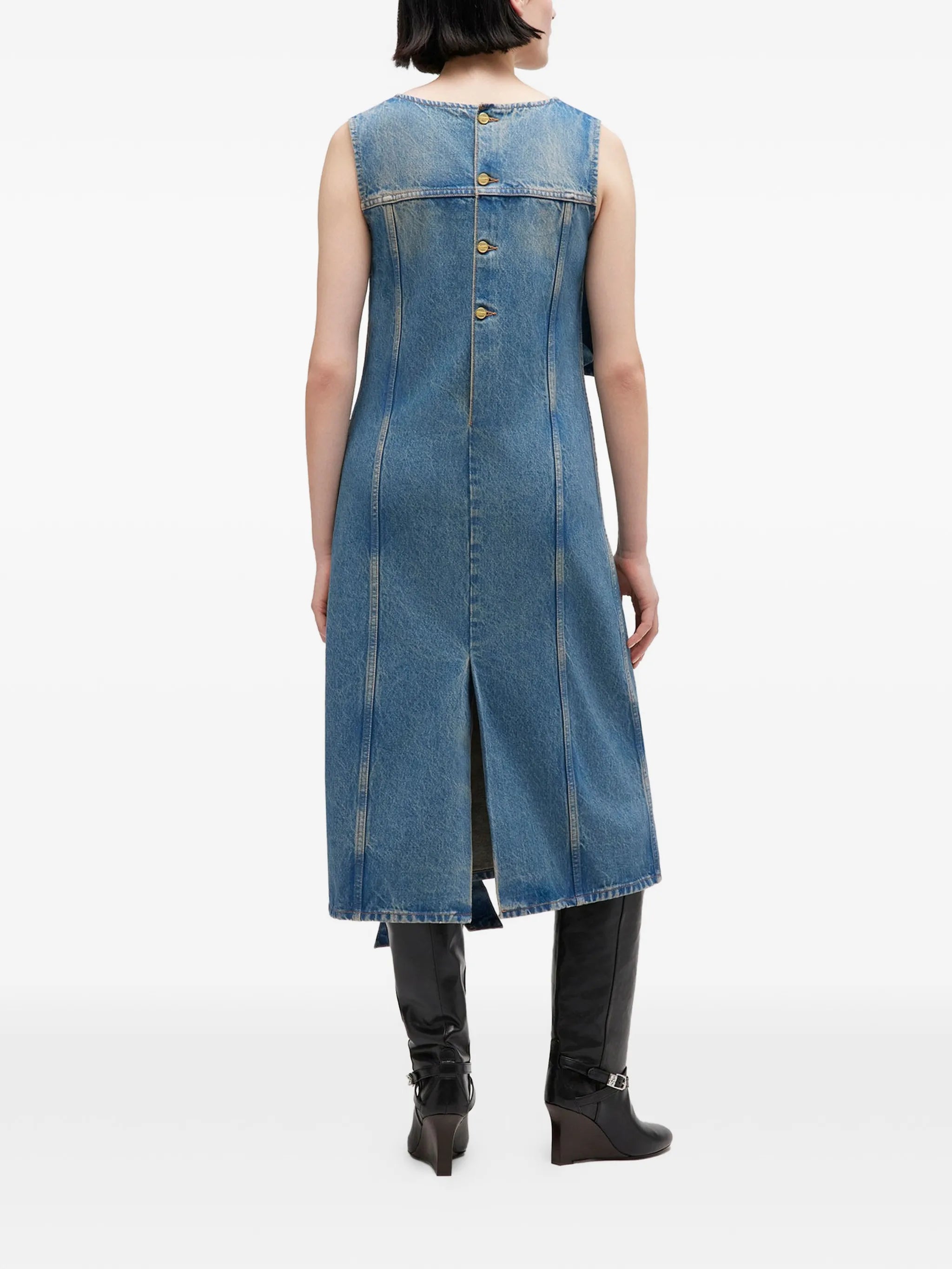 round-neck denim midi dress