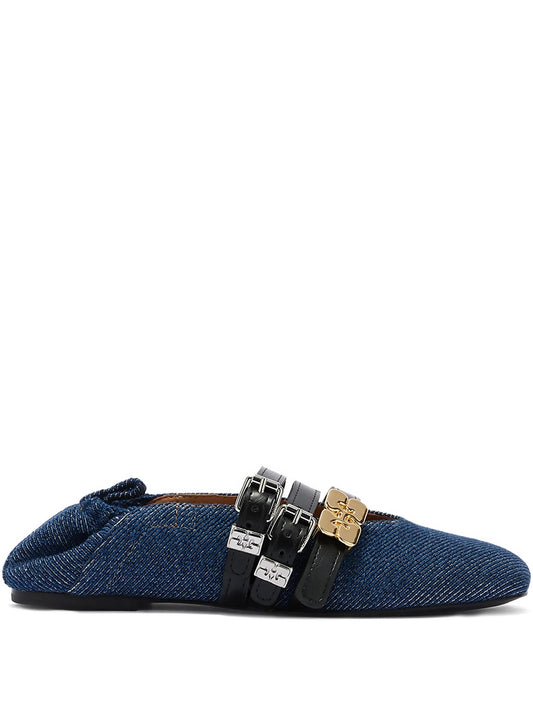 Sue Triple ballerinas in denim
