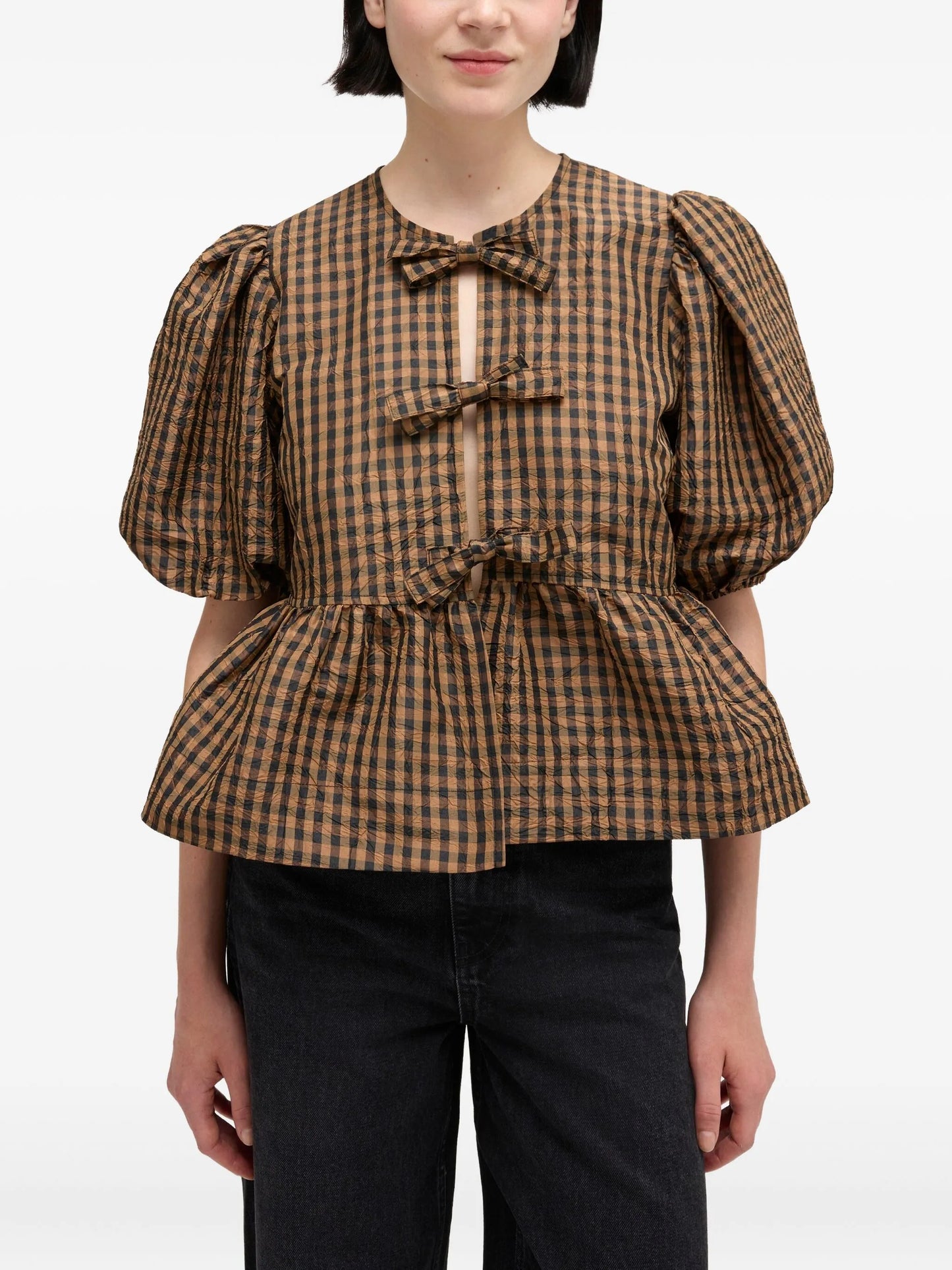 gingham bow blouse