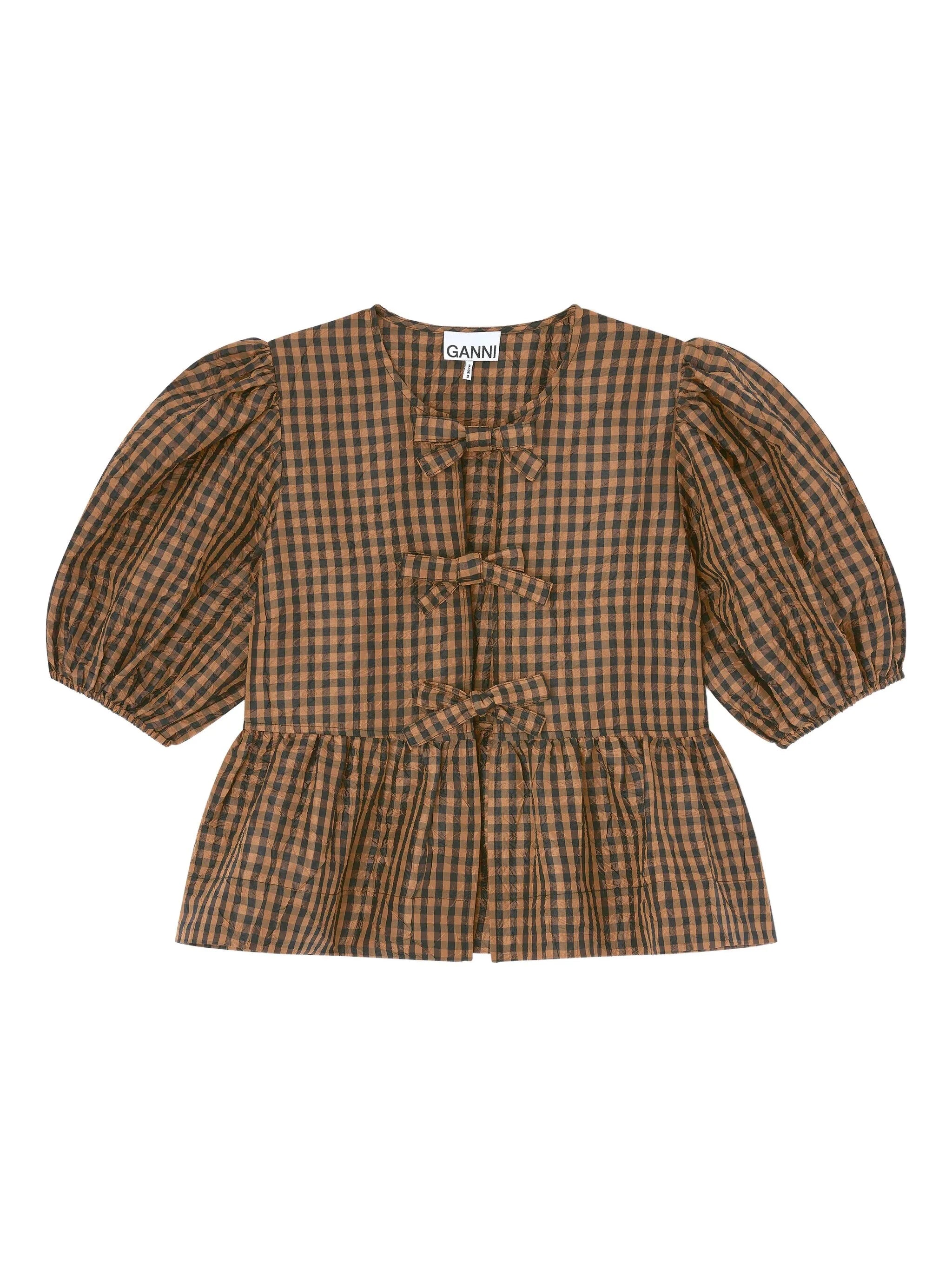 gingham bow blouse