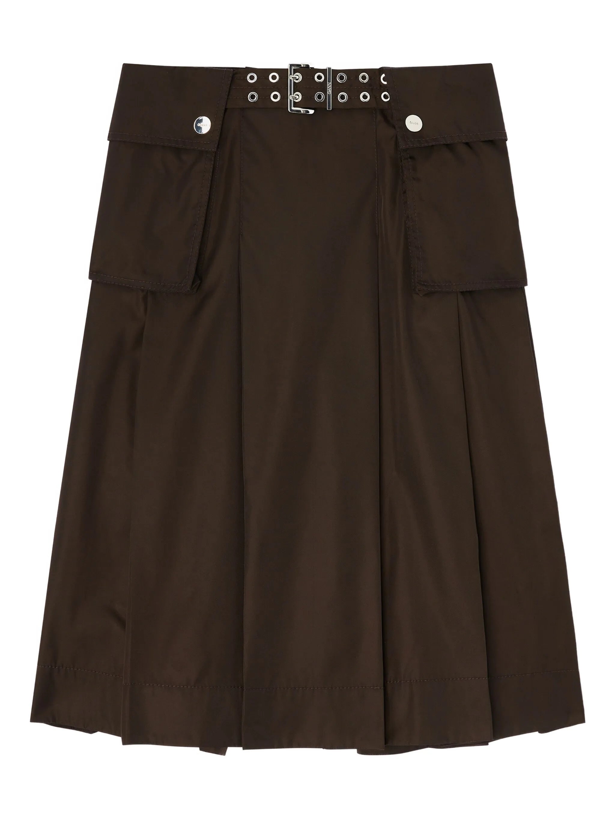 belted patch-pocket pleated skirt