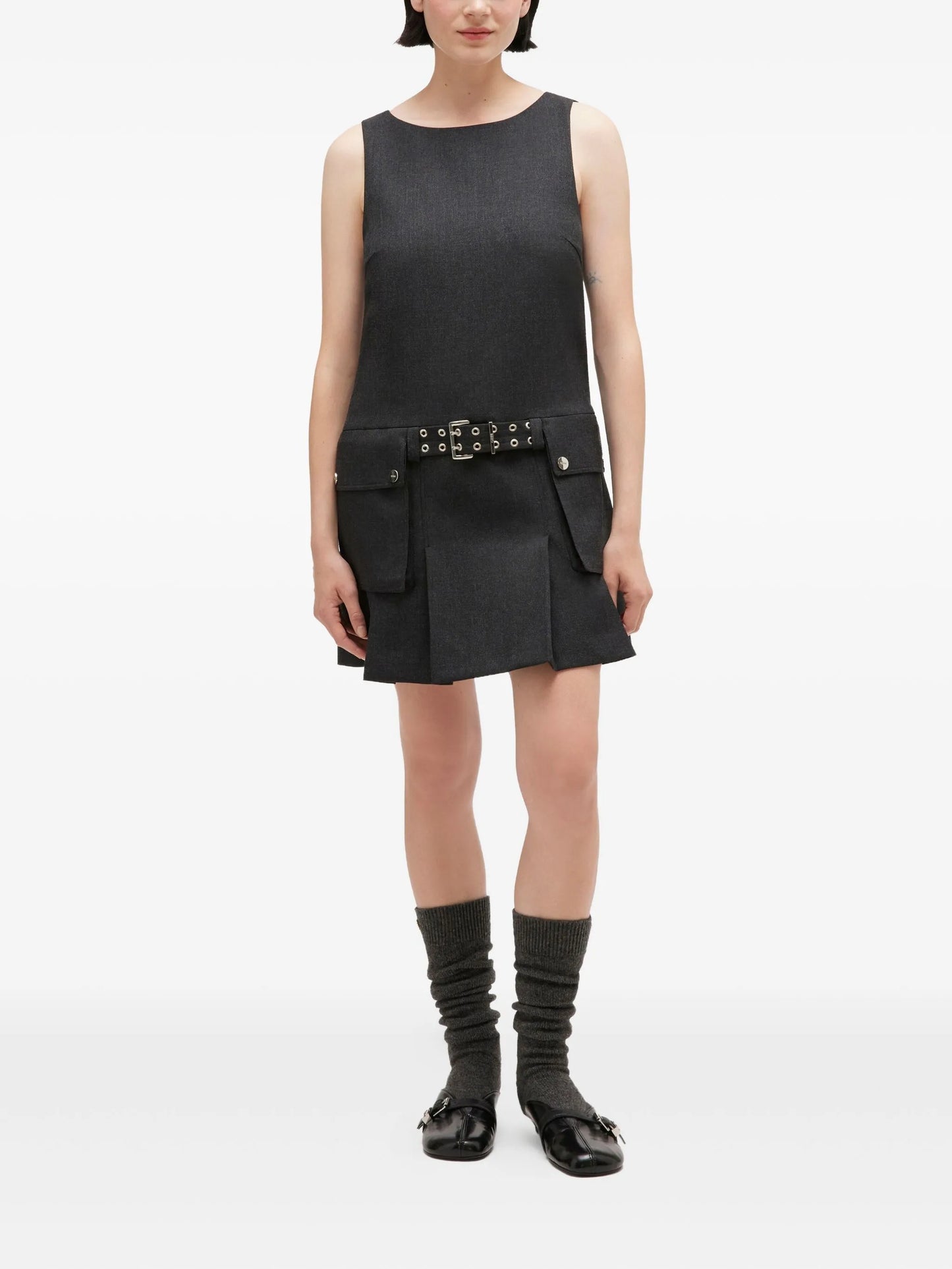 belted pocket mini dress