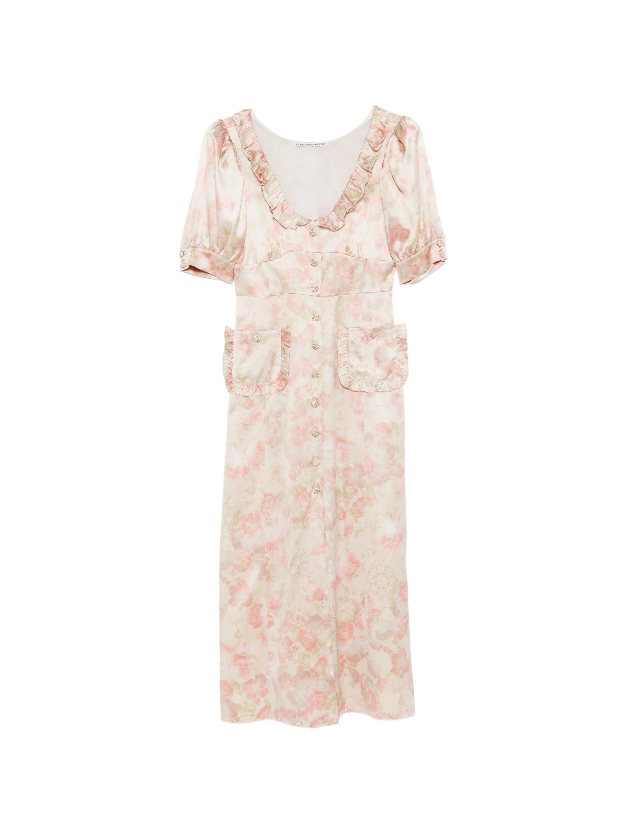 ruffled floral-print silk midi dress