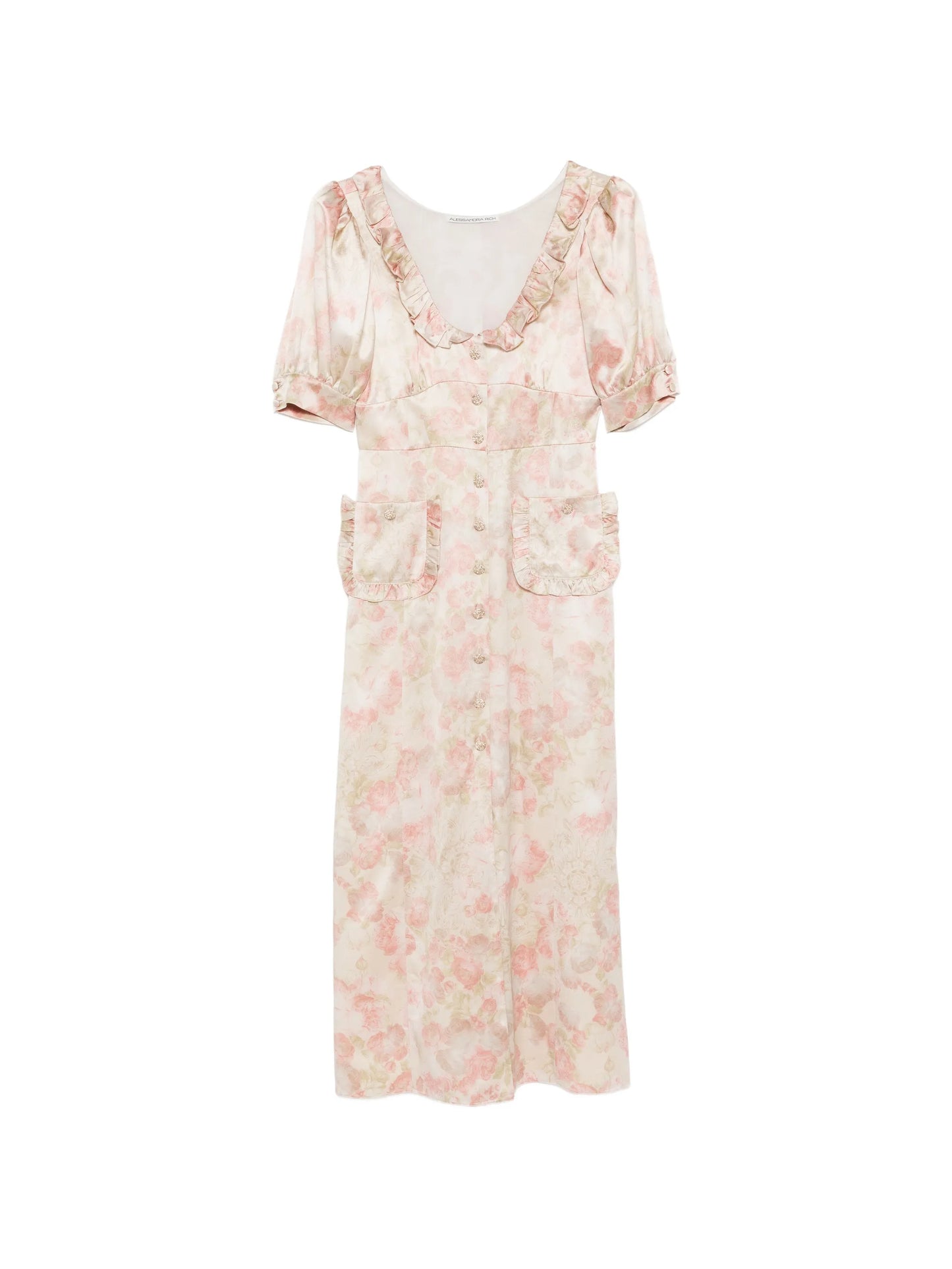 ruffled floral-print silk midi dress