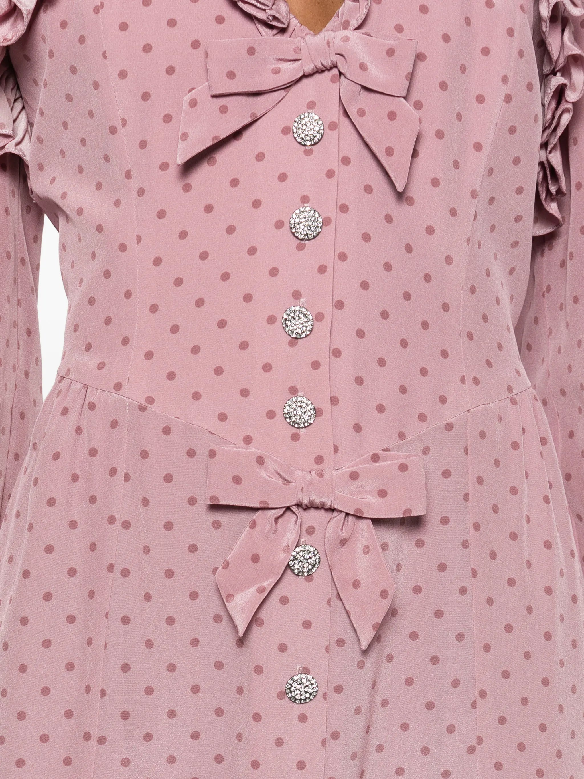 polka-dot silk midi dress with ruffles