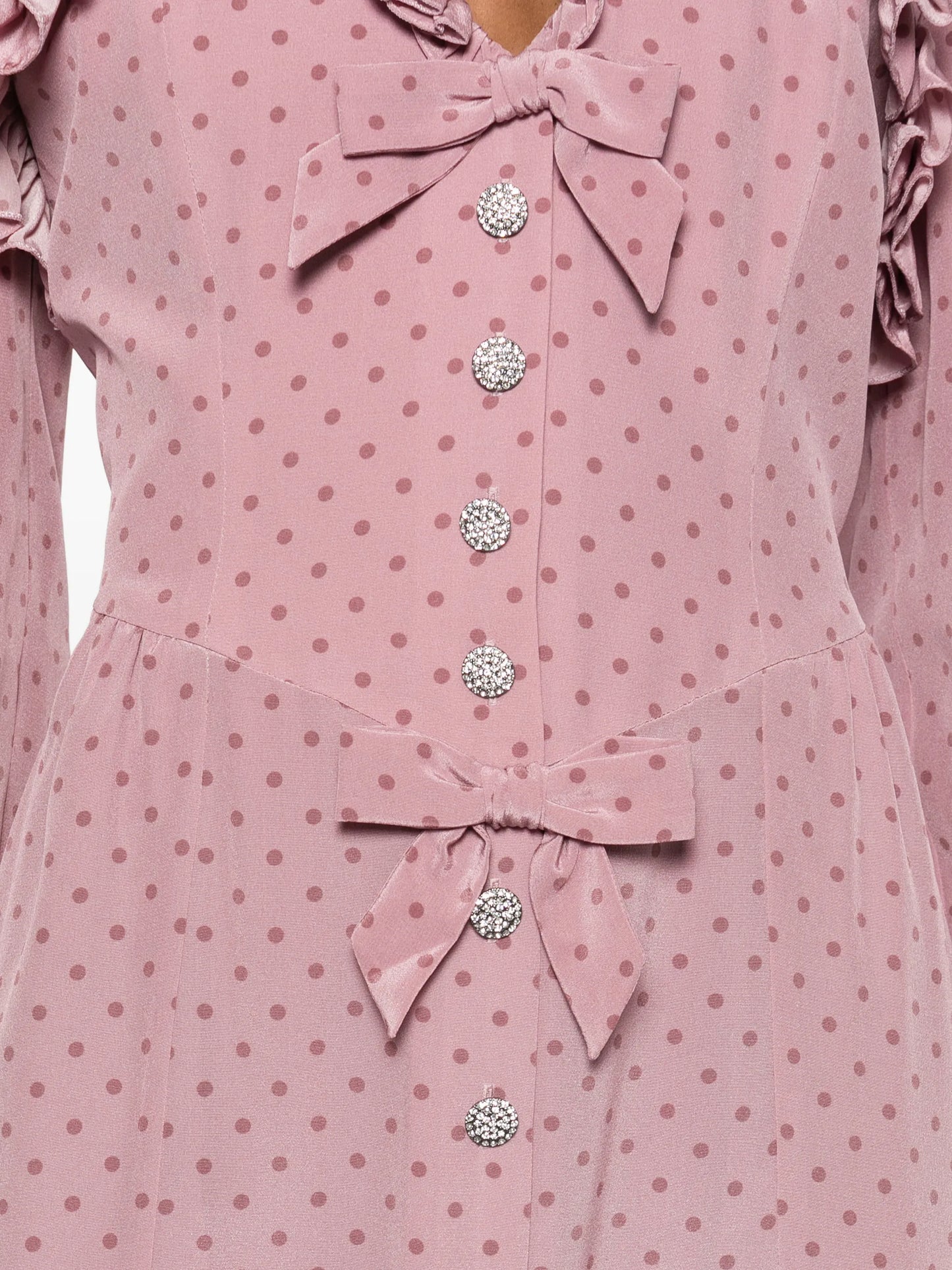 polka-dot silk midi dress with ruffles
