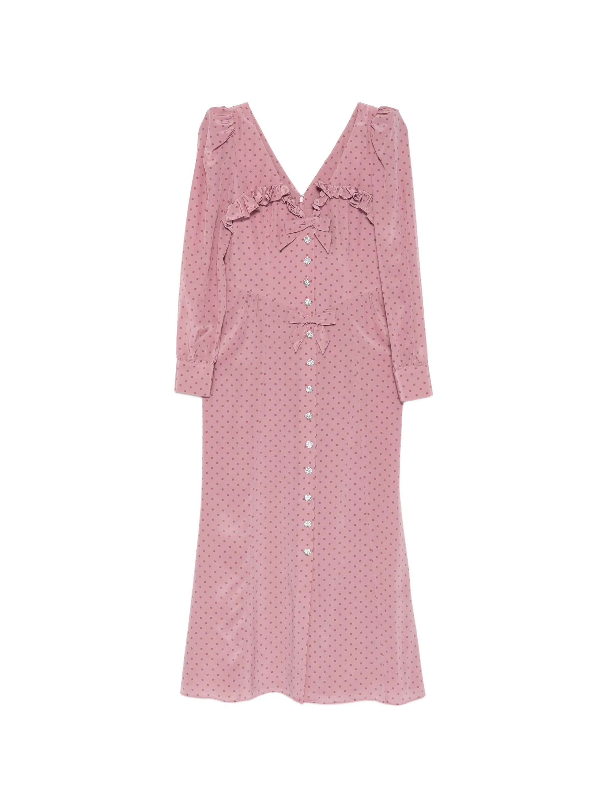 polka-dot silk midi dress with ruffles
