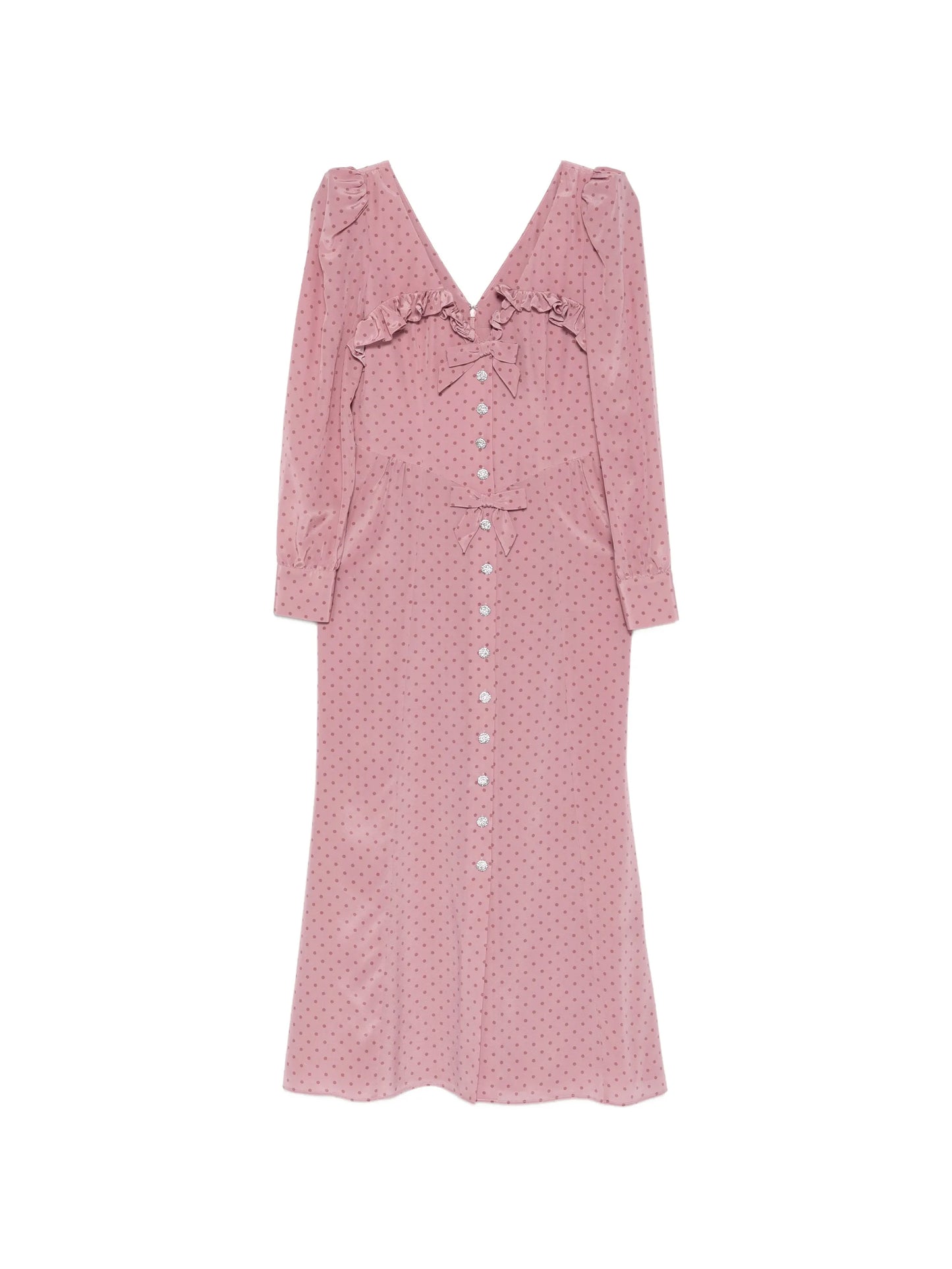 polka-dot silk midi dress with ruffles