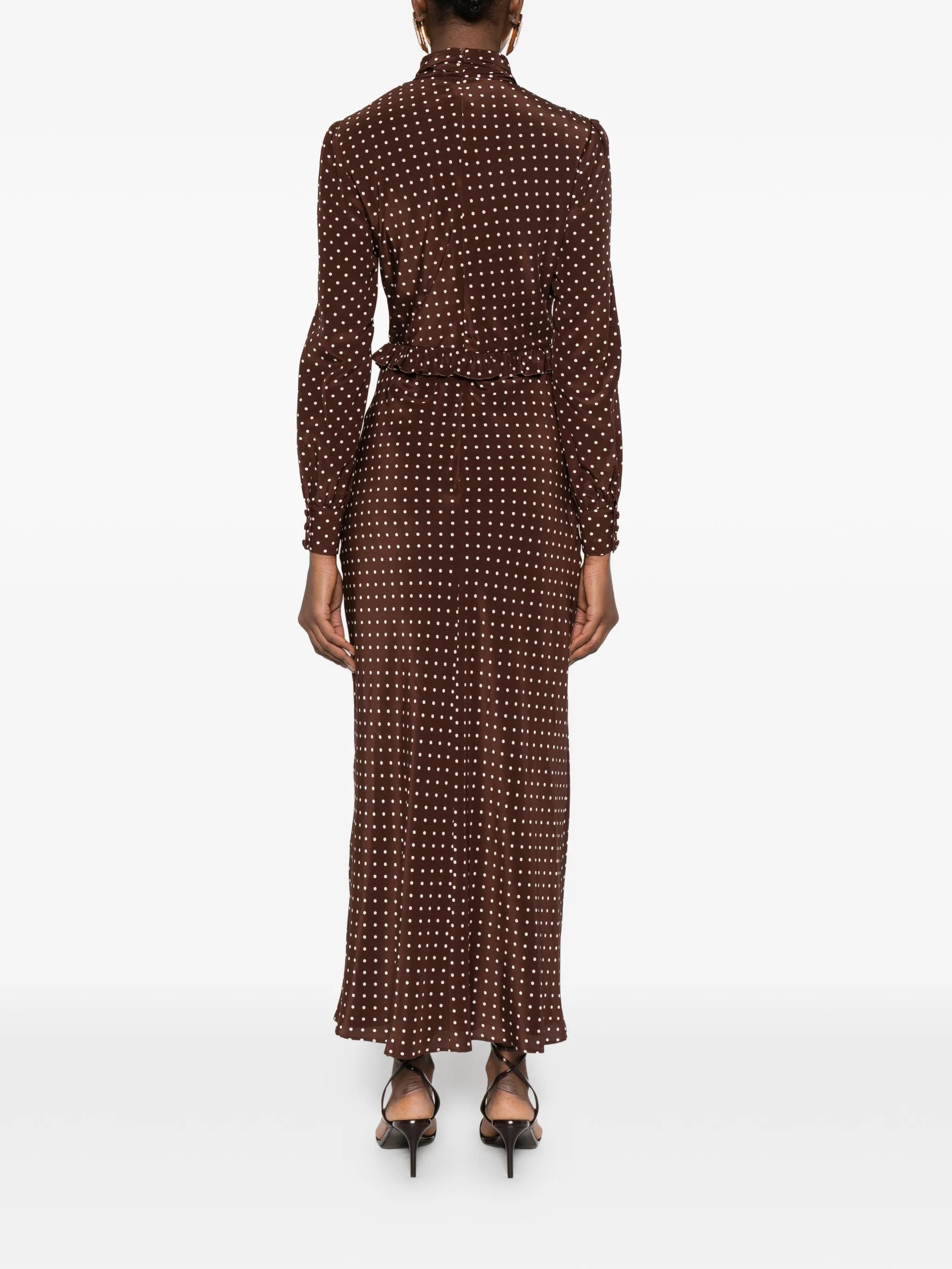 polka-dot silk high neck midi dress