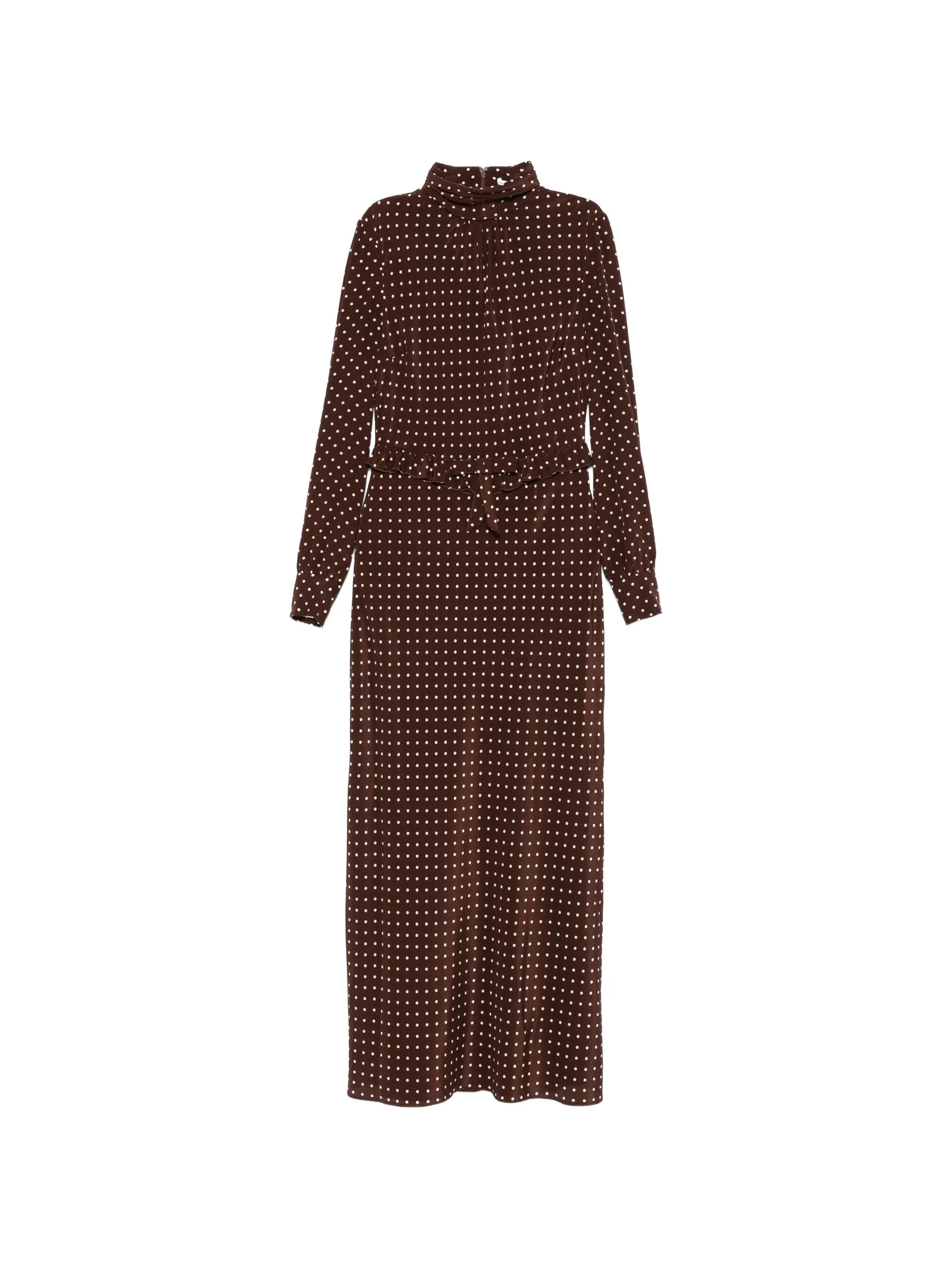 polka-dot silk high neck midi dress