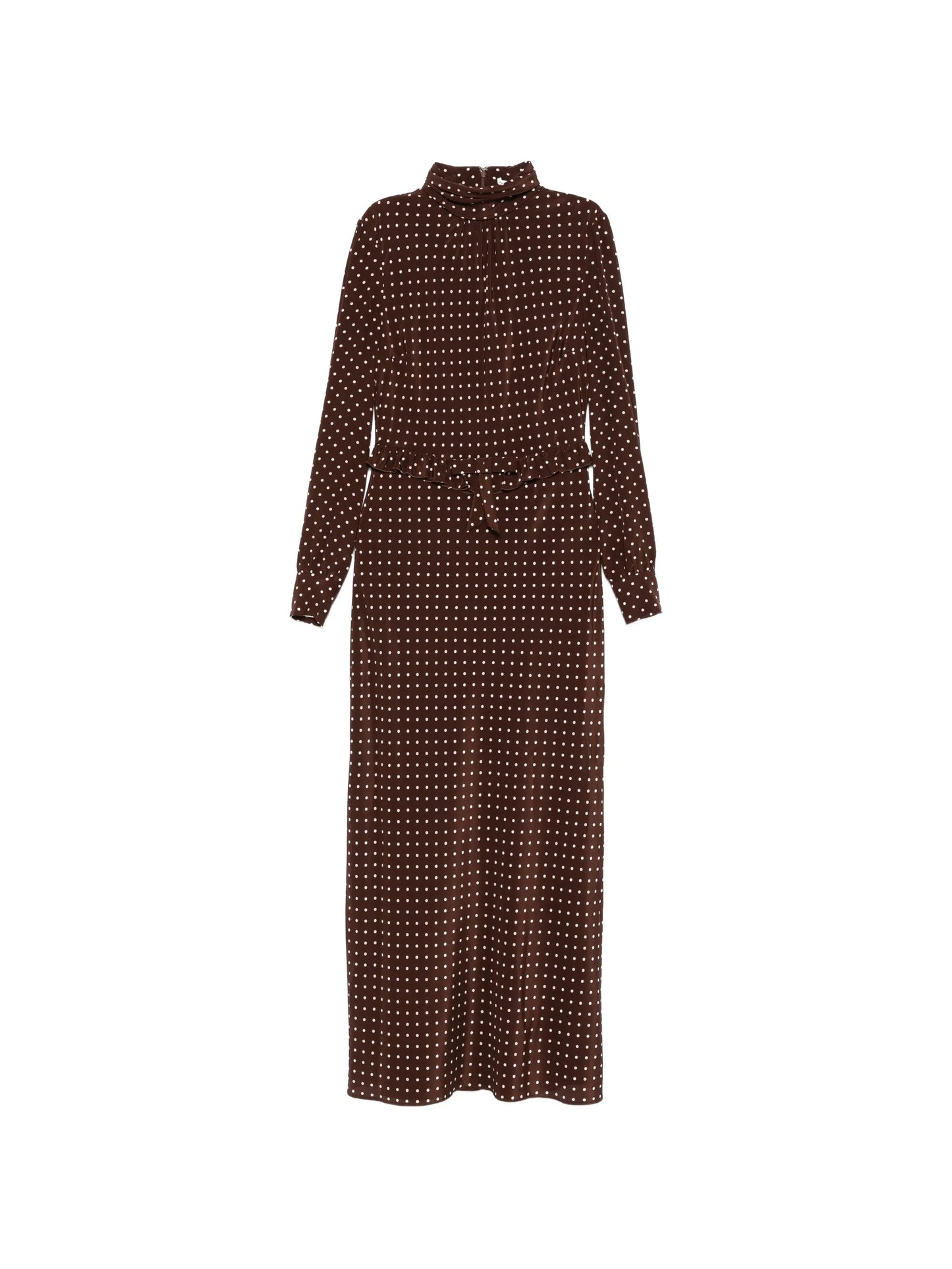 polka-dot silk high neck midi dress