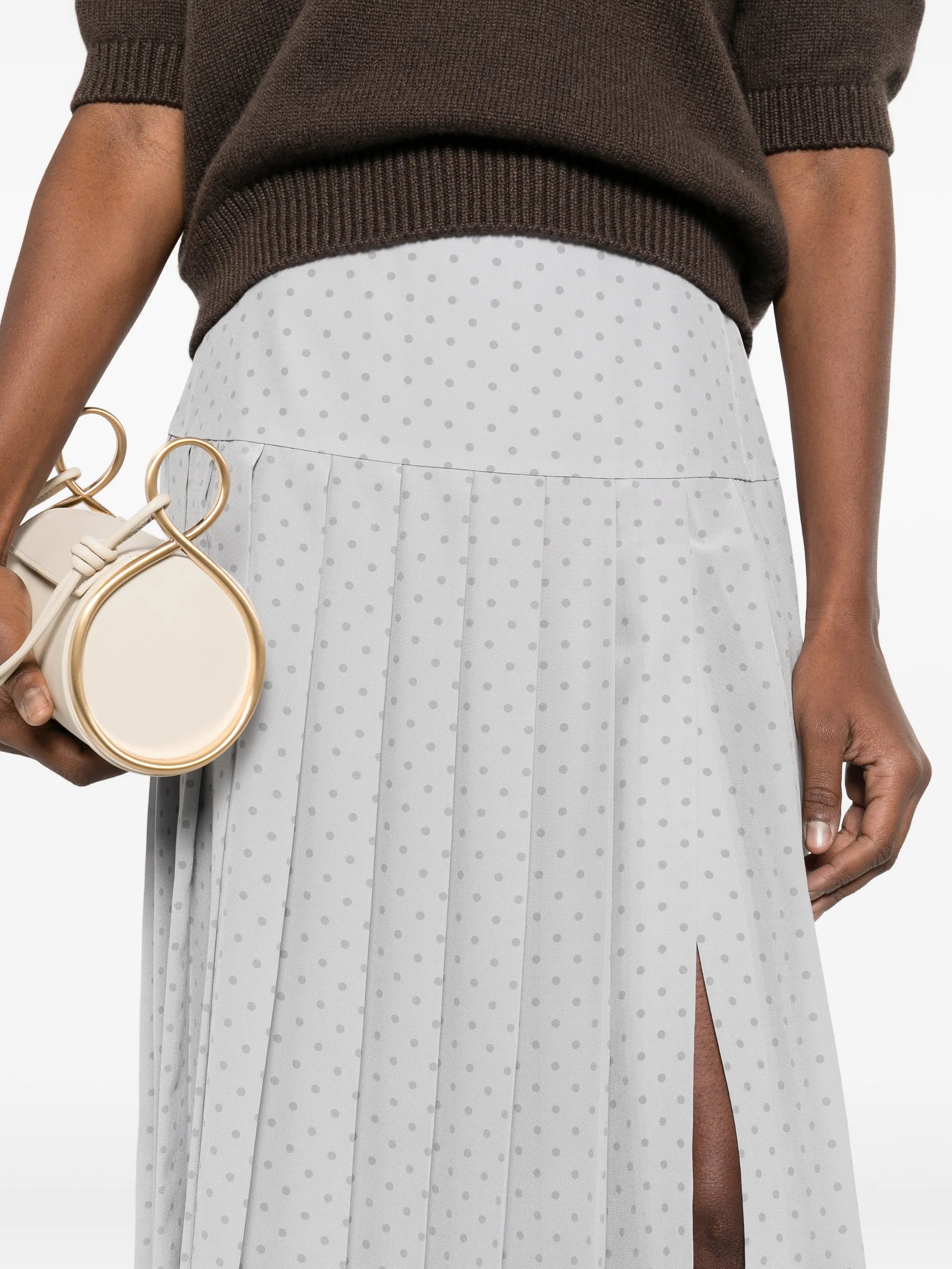 polka-dot pleated midi skirt