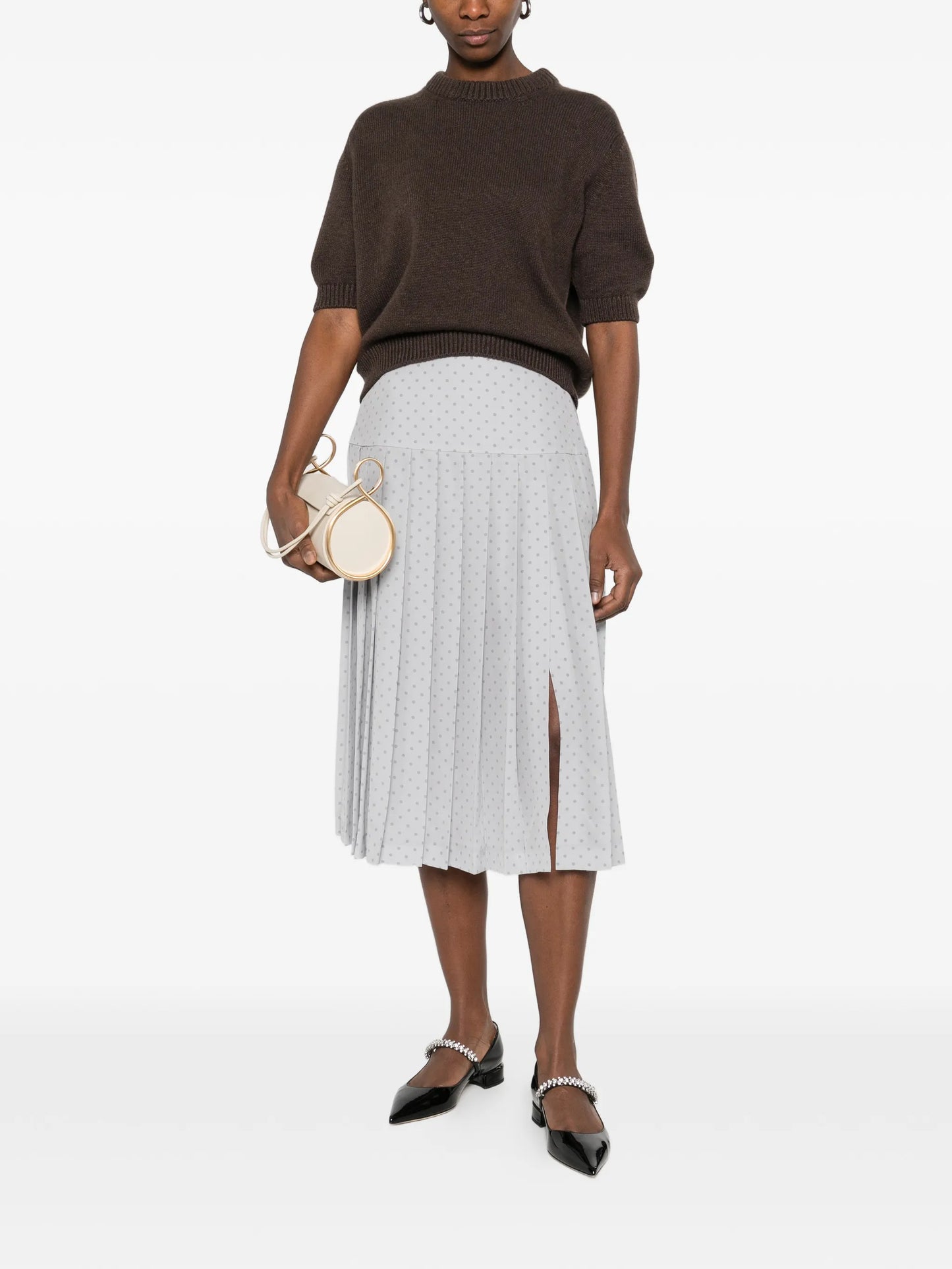 polka-dot pleated midi skirt