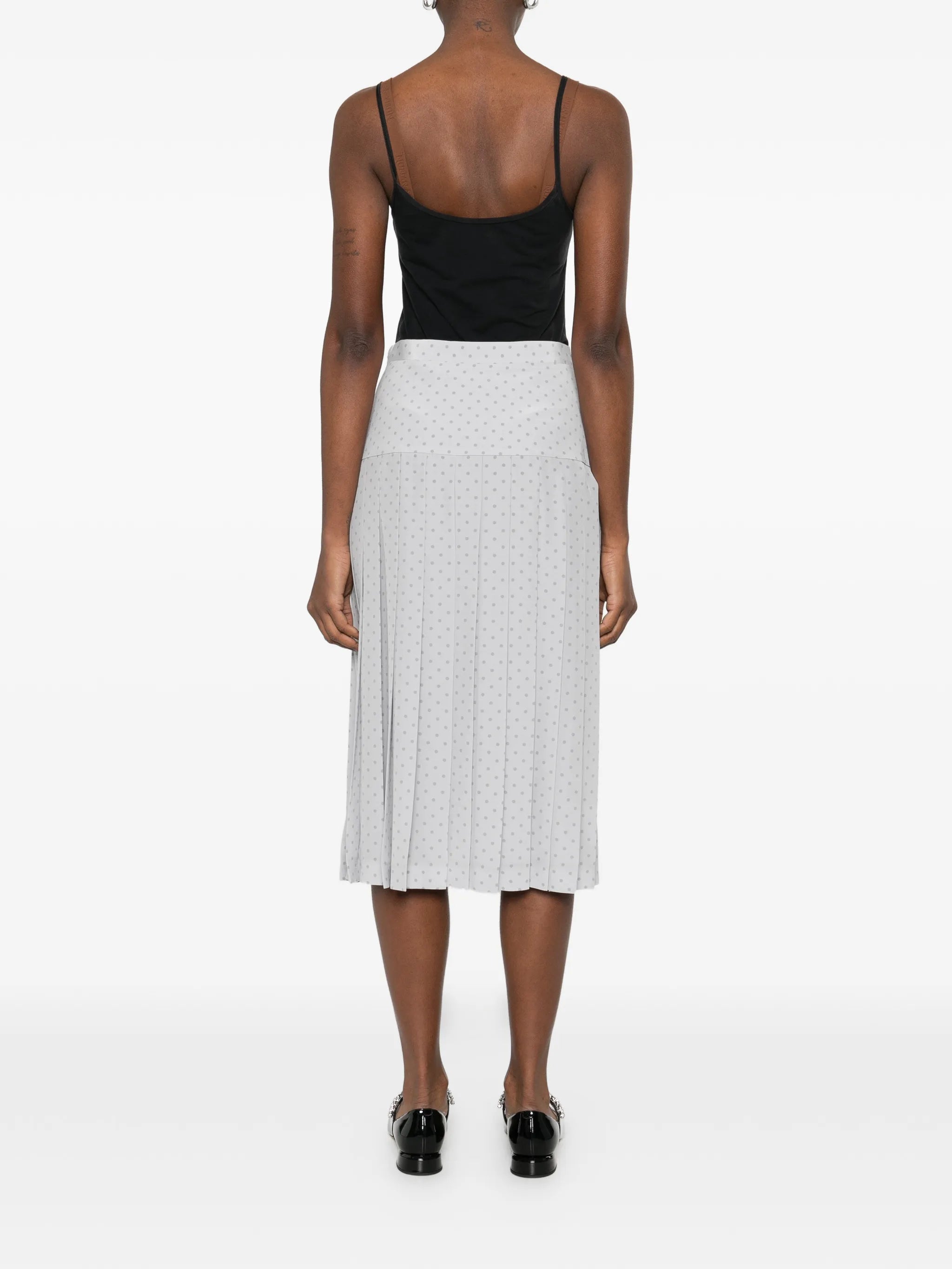 polka-dot pleated midi skirt