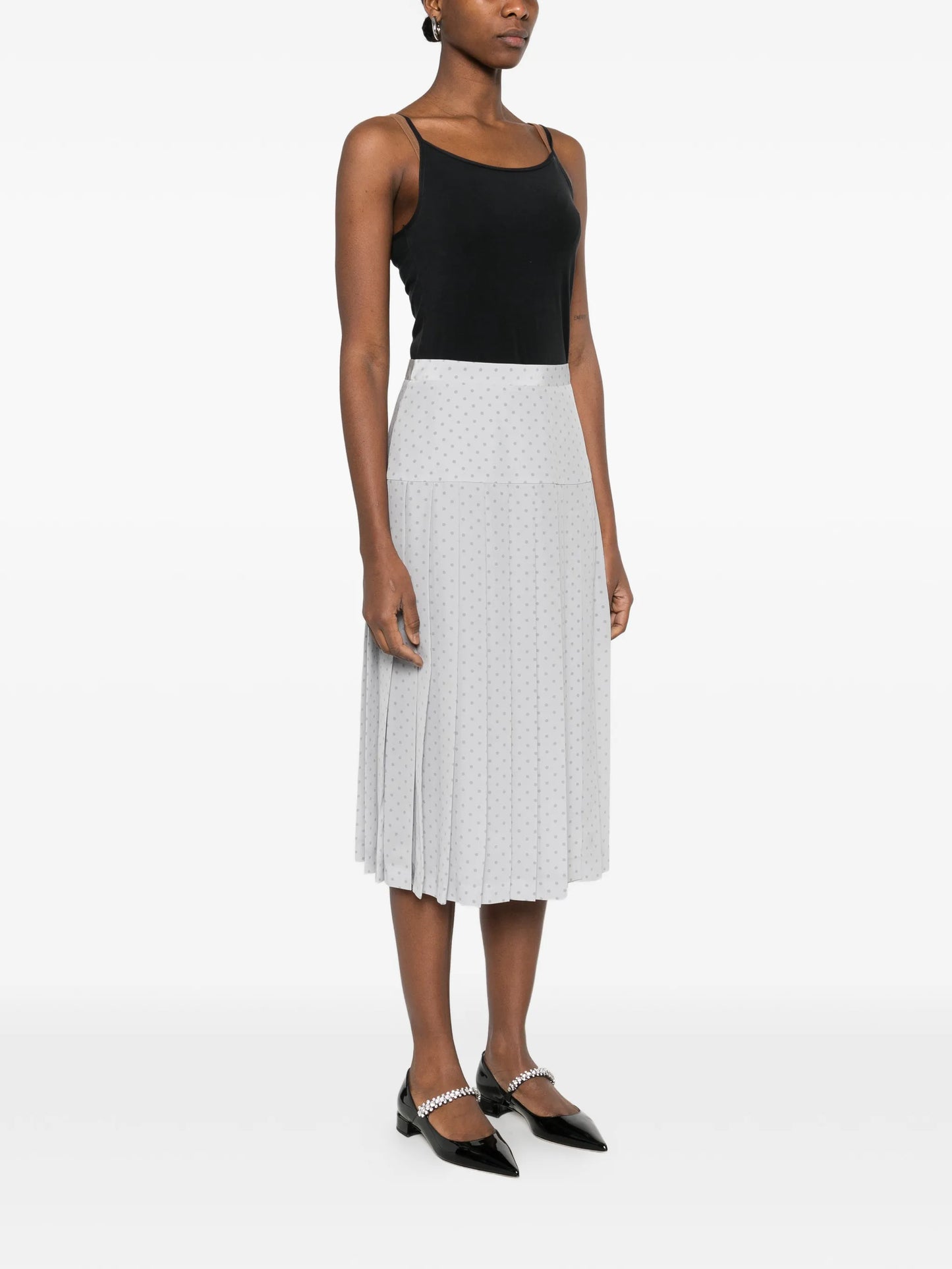 polka-dot pleated midi skirt