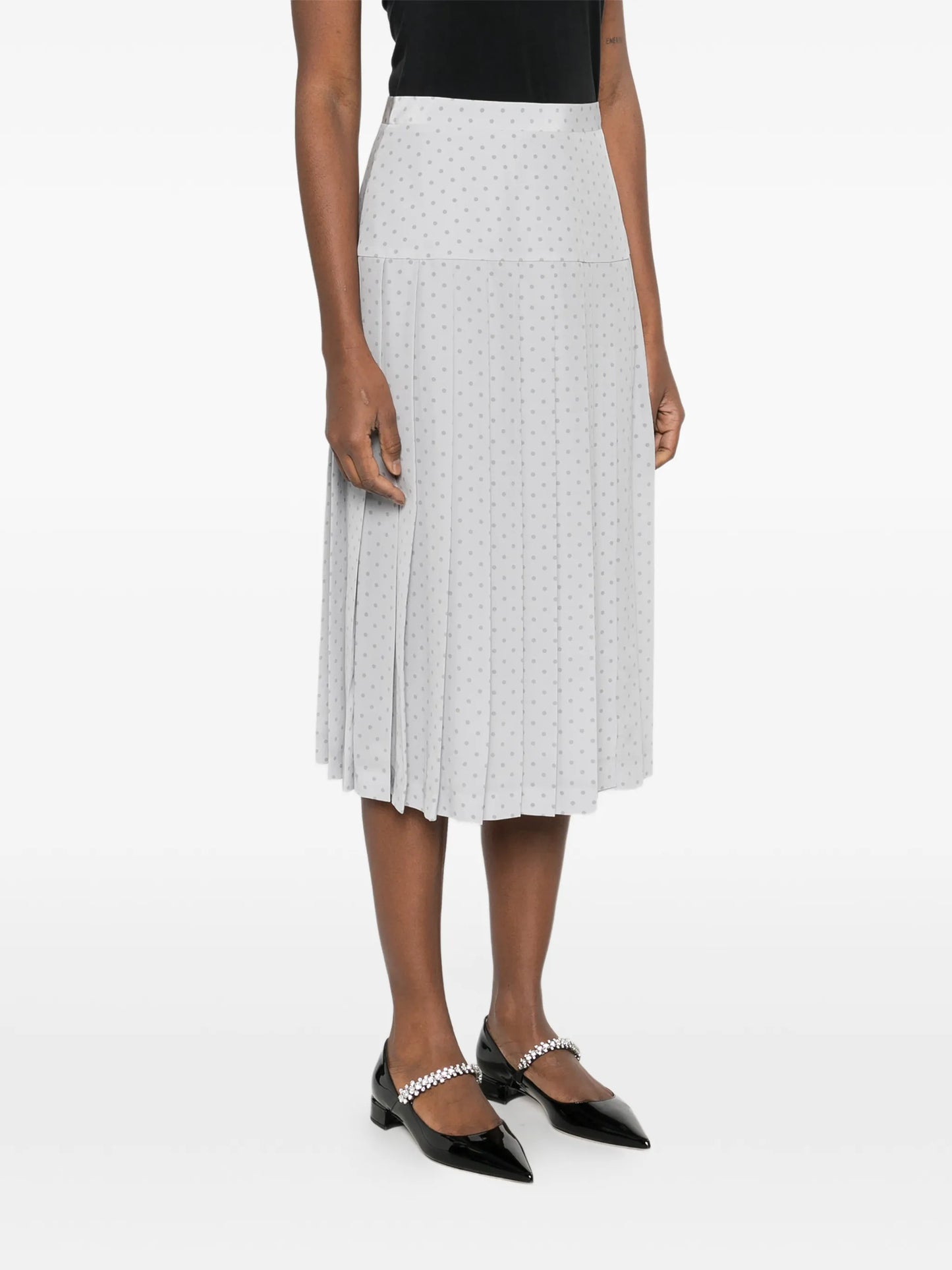 polka-dot pleated midi skirt