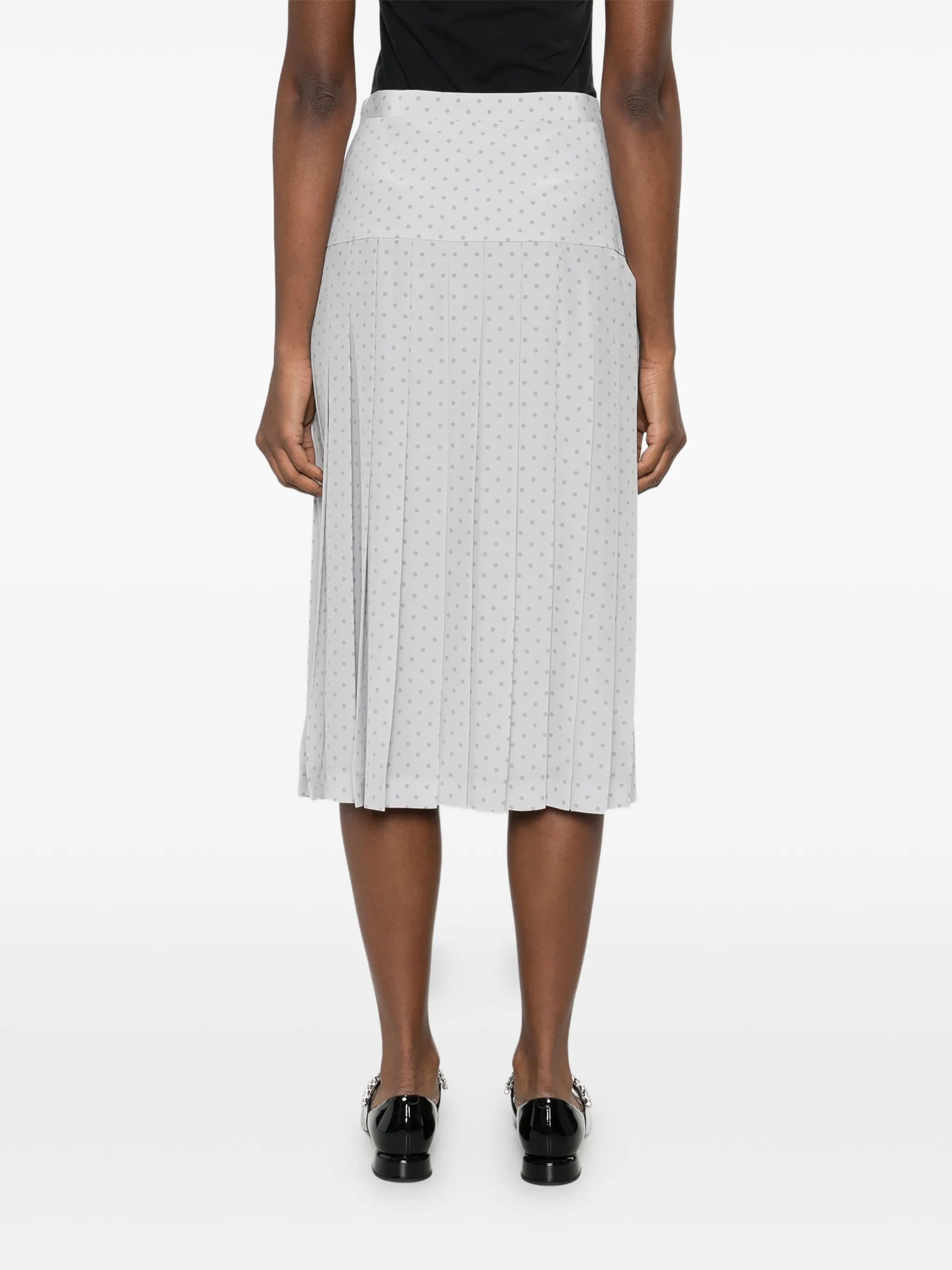 polka-dot pleated midi skirt