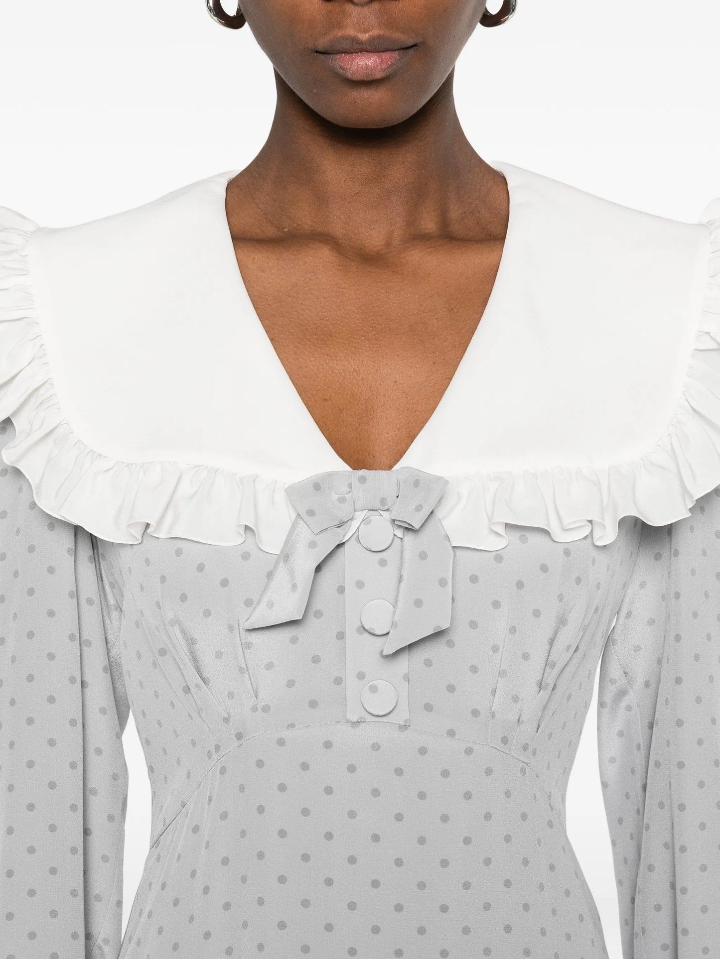 ruffled polka dot midi dress