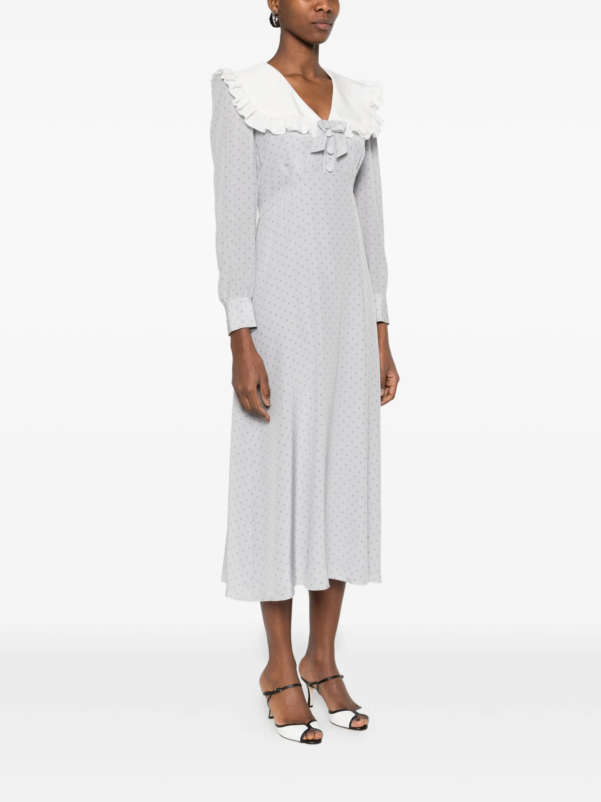 ruffled polka dot midi dress