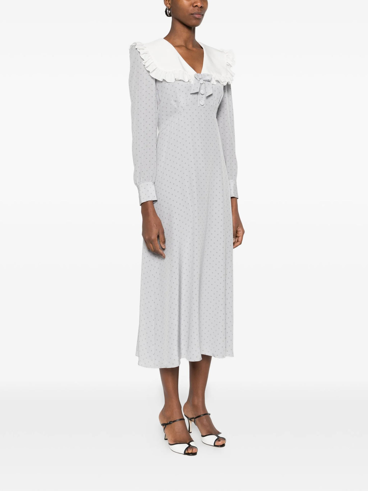 ruffled polka dot midi dress