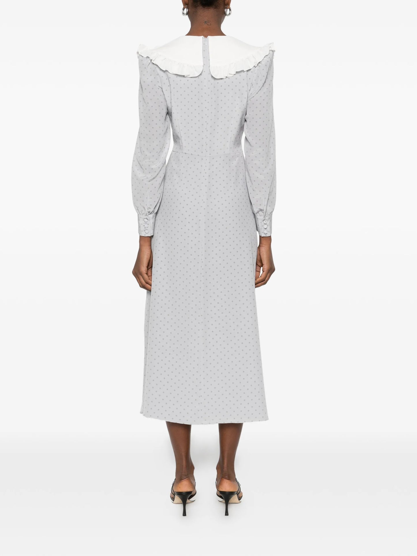 ruffled polka dot midi dress