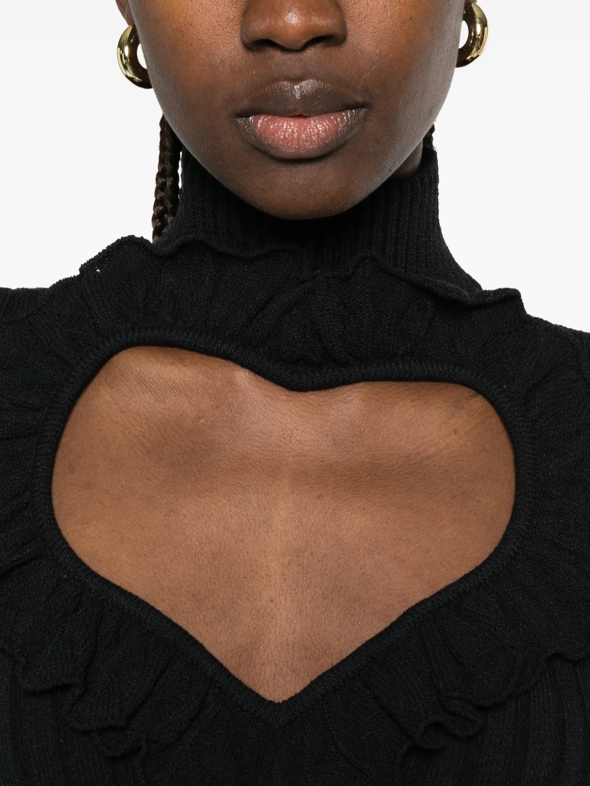 ruffled heart-cutout sweater