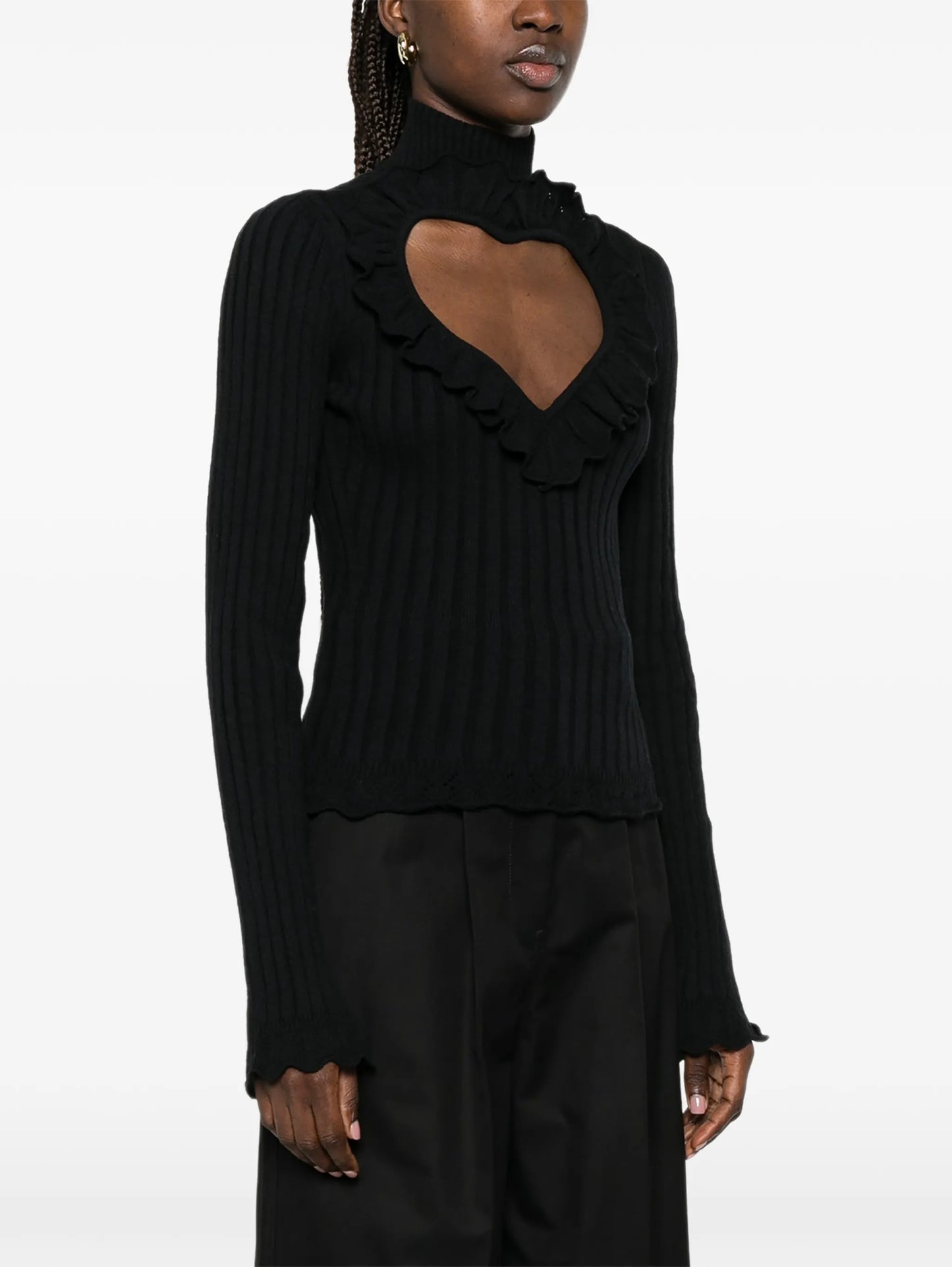 ruffled heart-cutout sweater