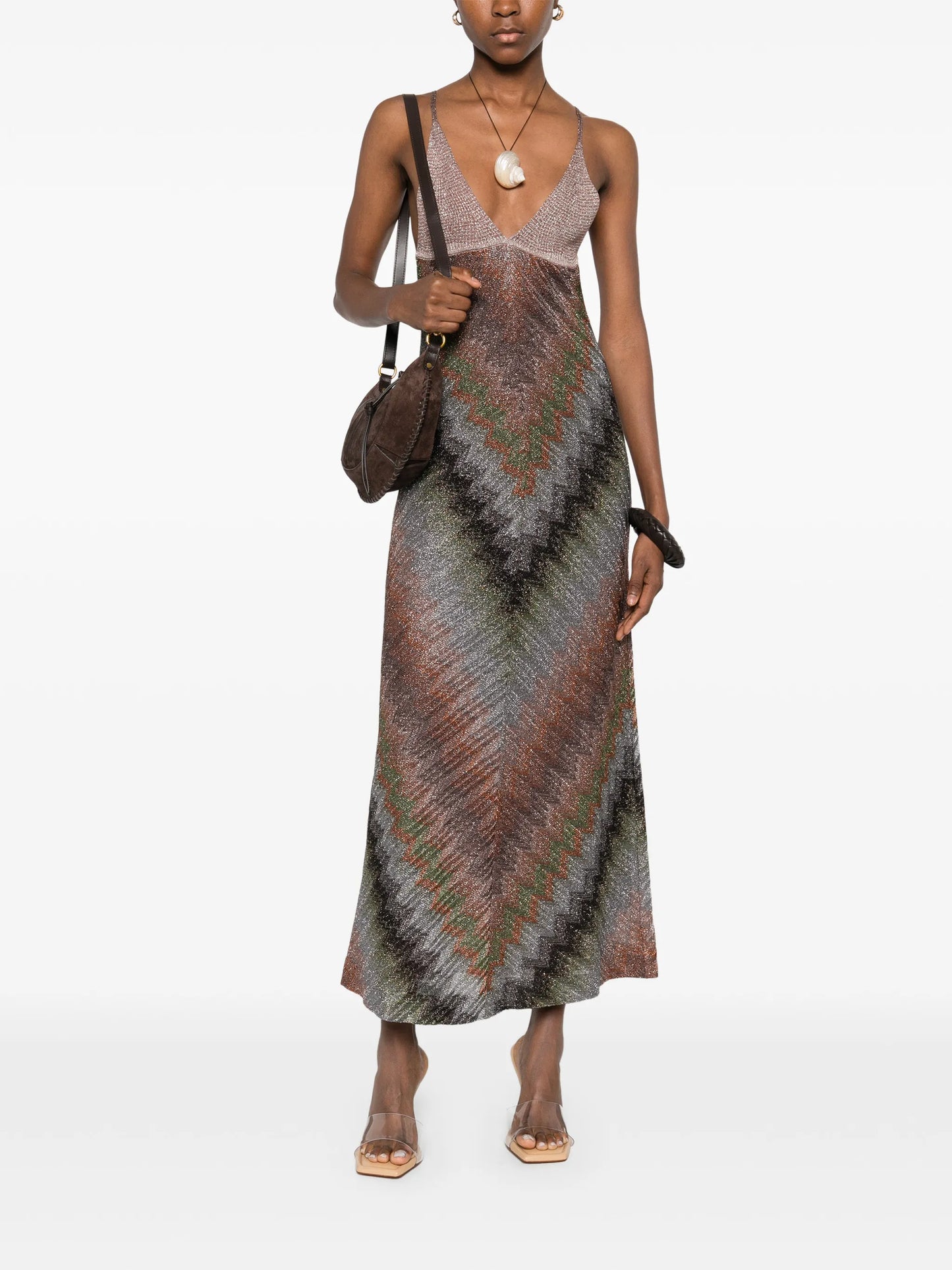 V-neck chevron maxi dress