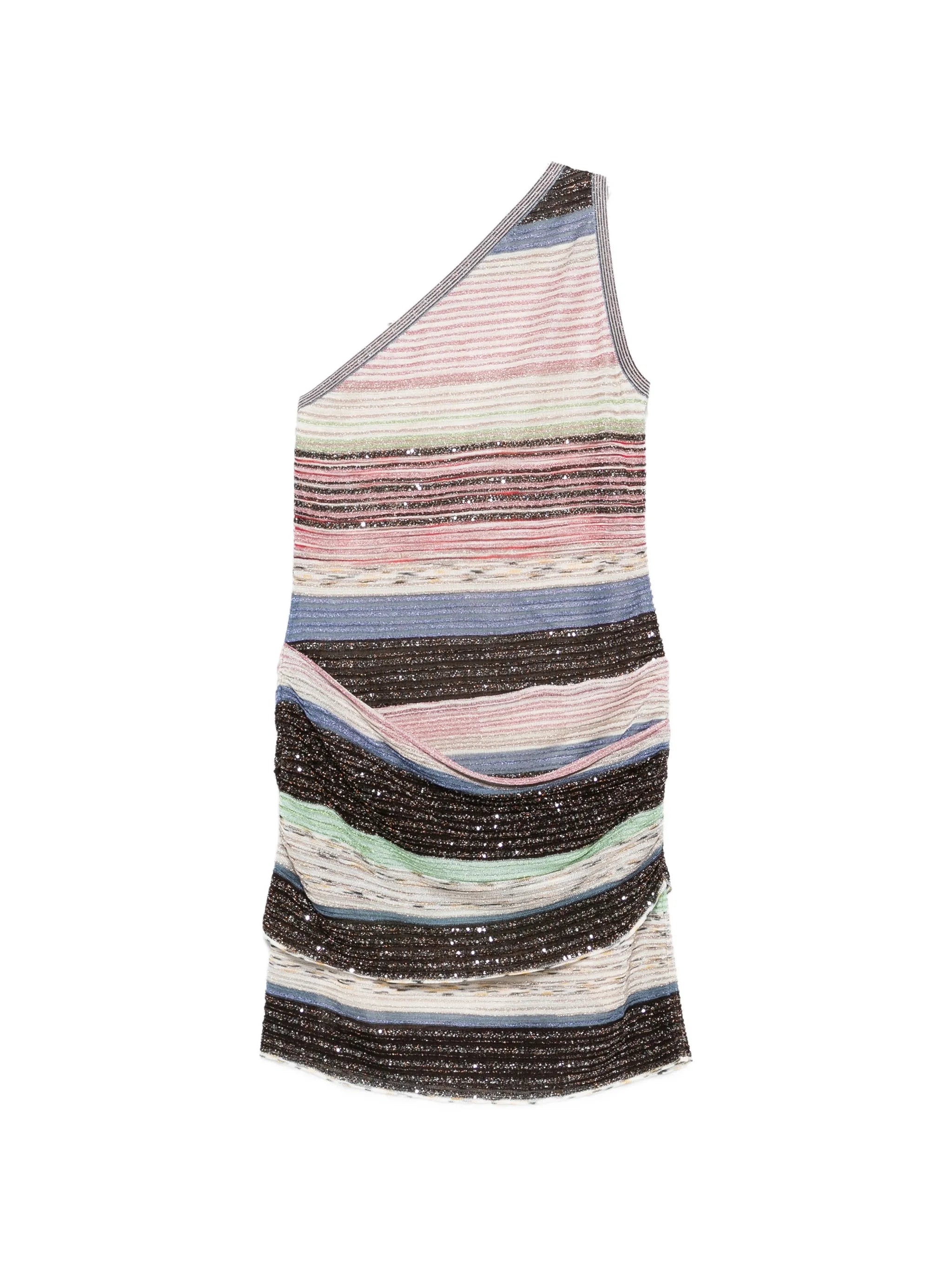 striped one-shoulder mini dress