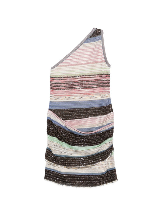 striped one-shoulder mini dress