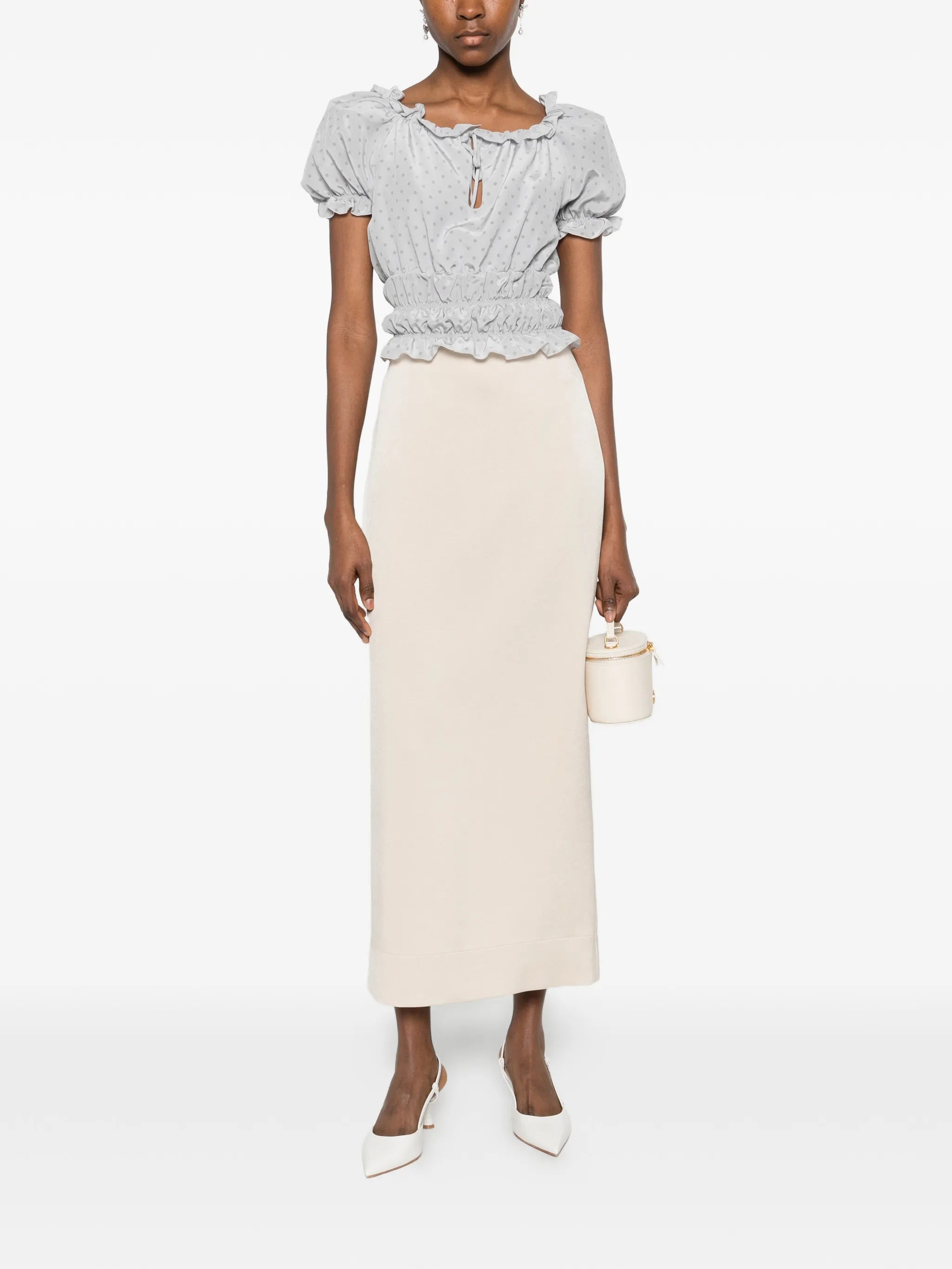 polka-dot ruffled top