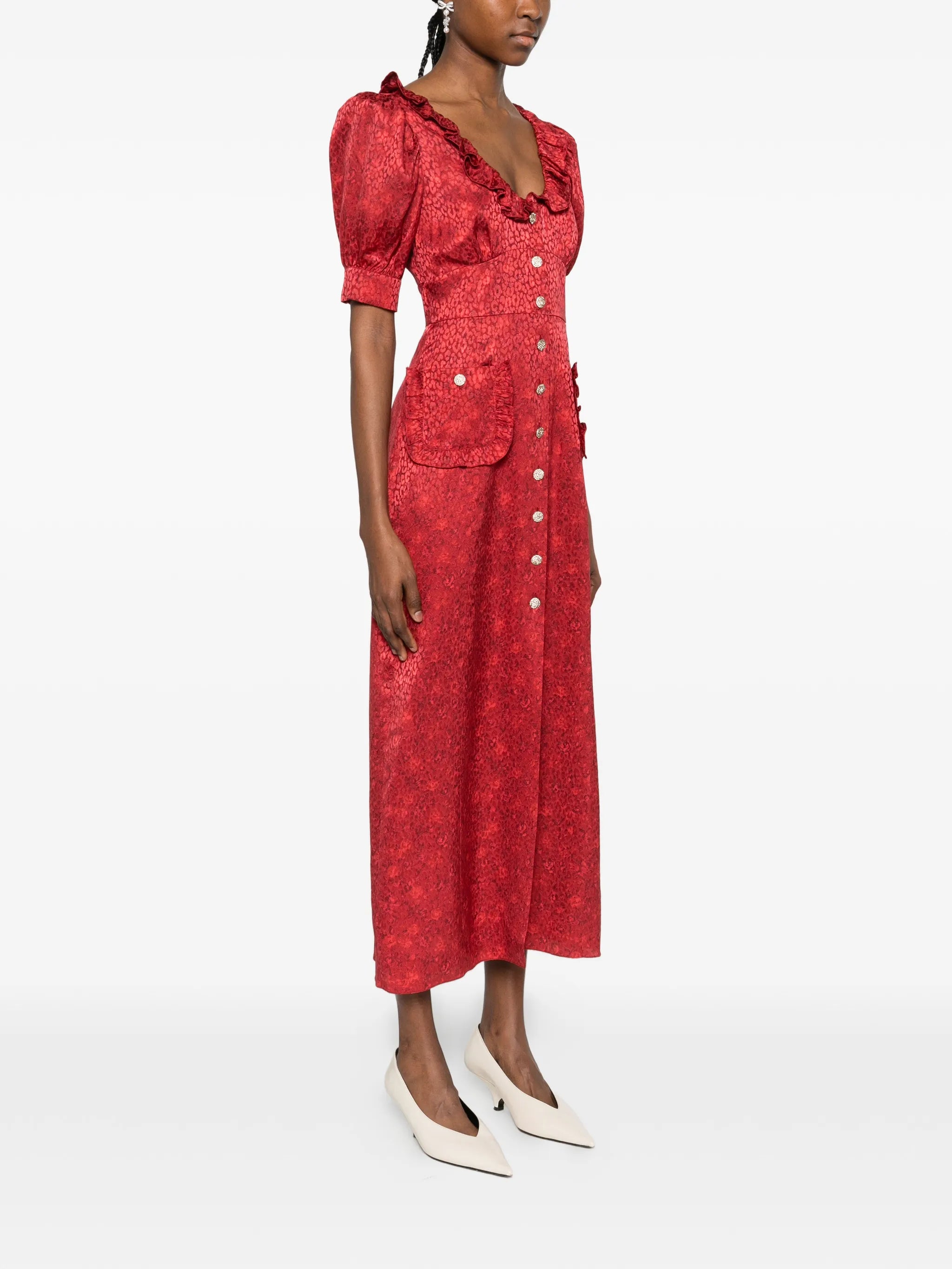 ruffled jacquard midi dress