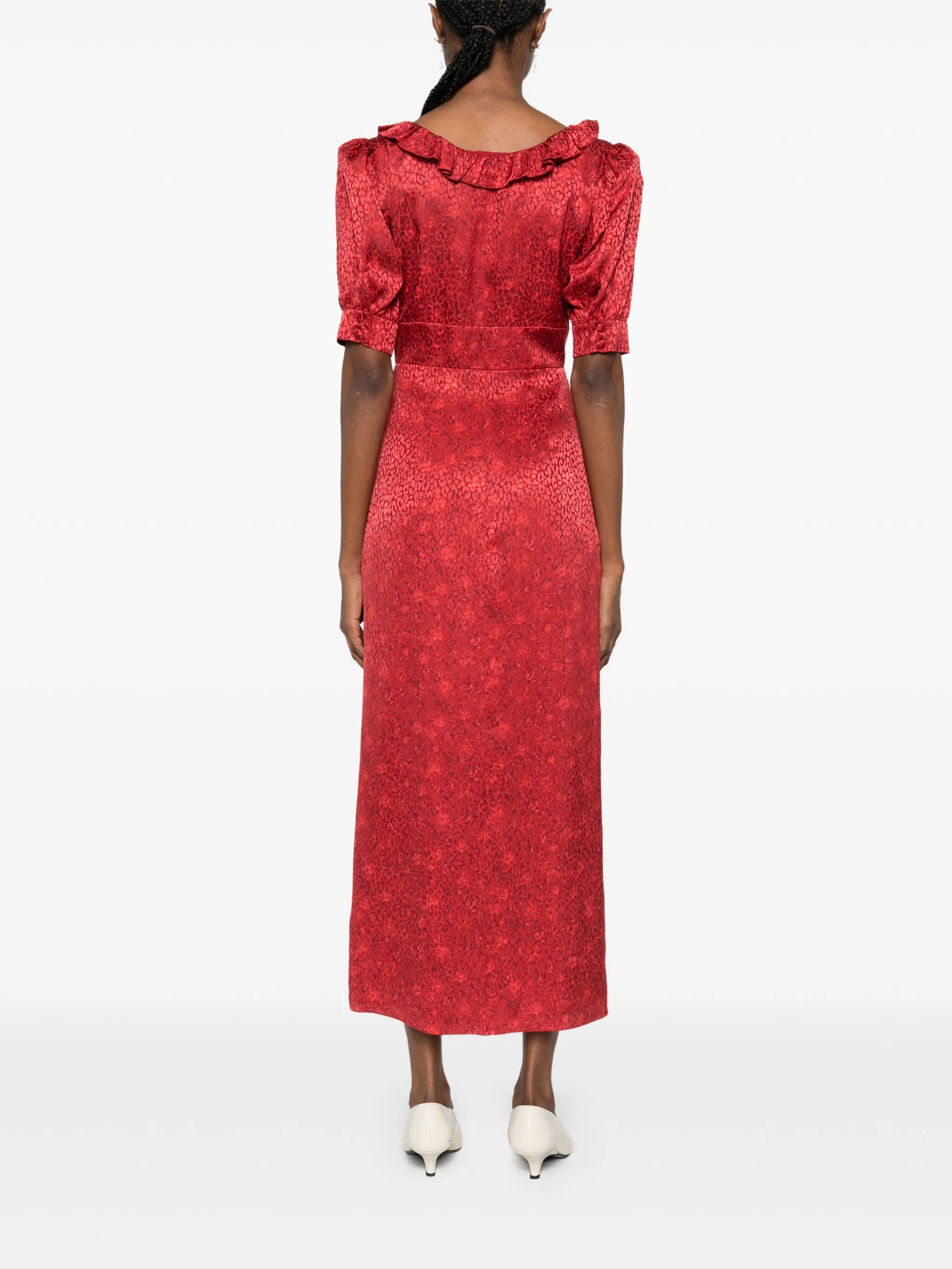 ruffled jacquard midi dress