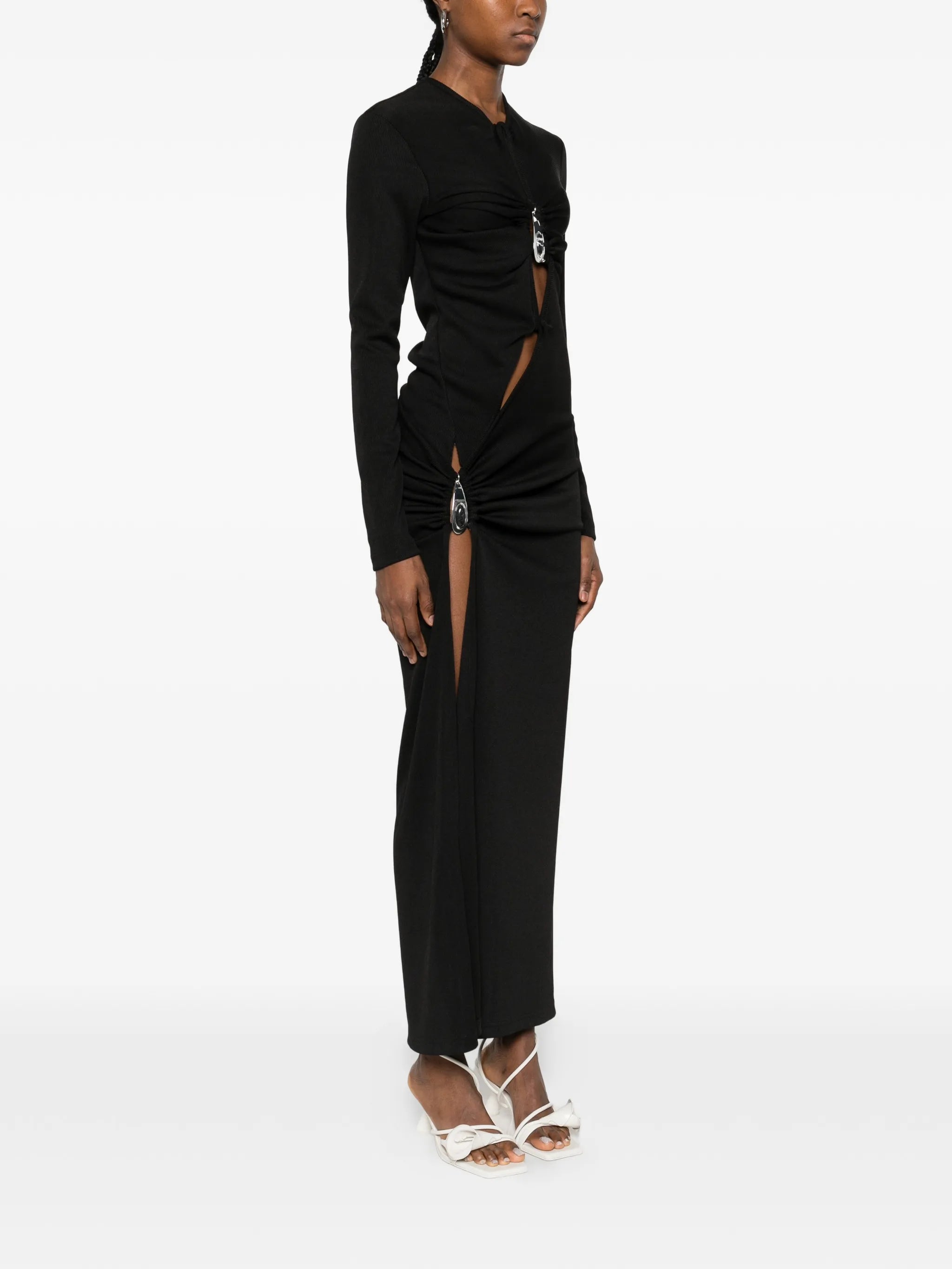 crystal-pendant open-twist midi dress