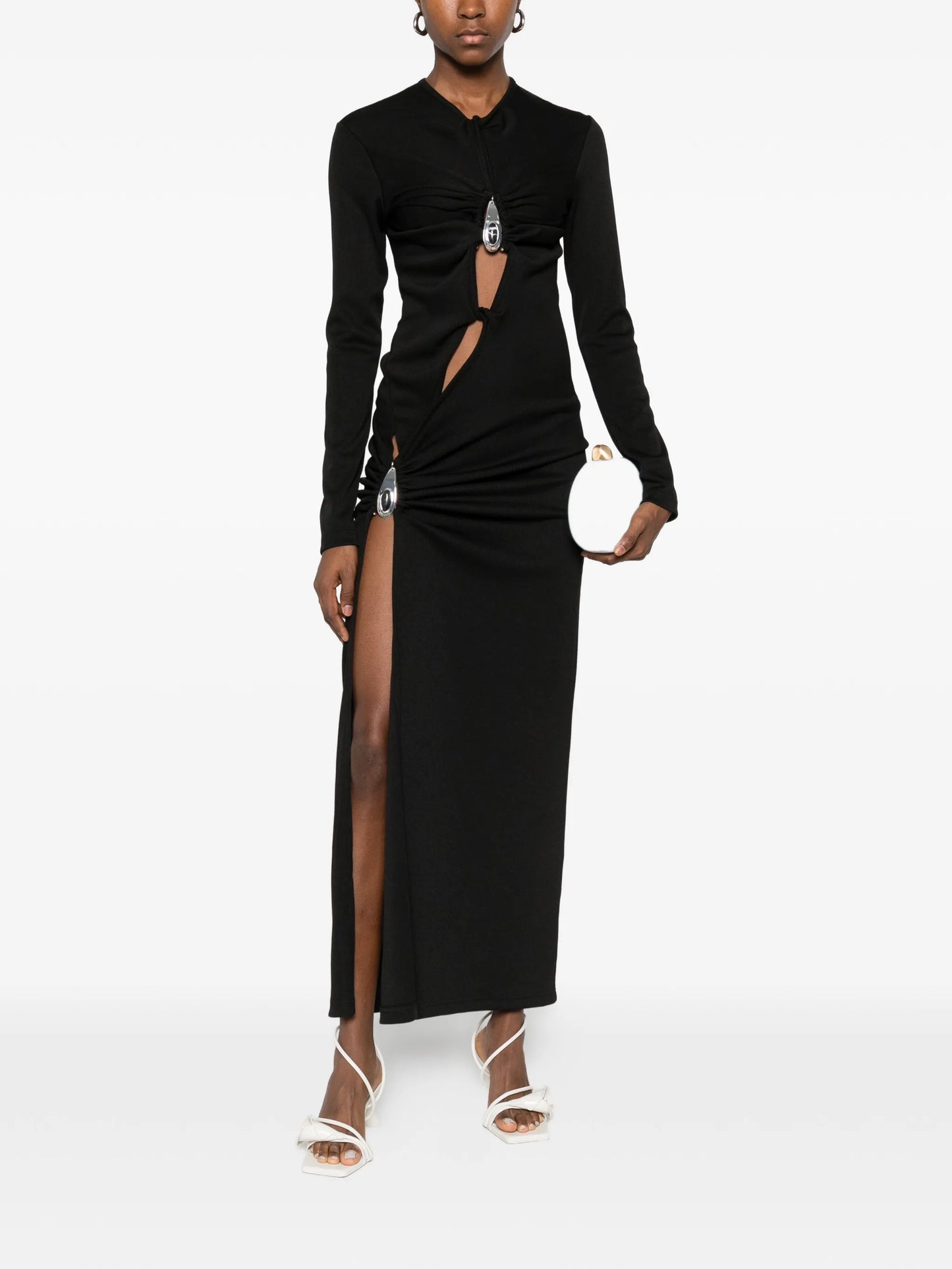 crystal-pendant open-twist midi dress