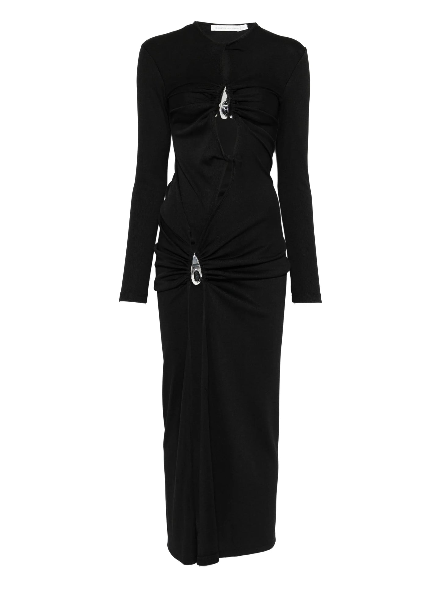 crystal-pendant open-twist midi dress