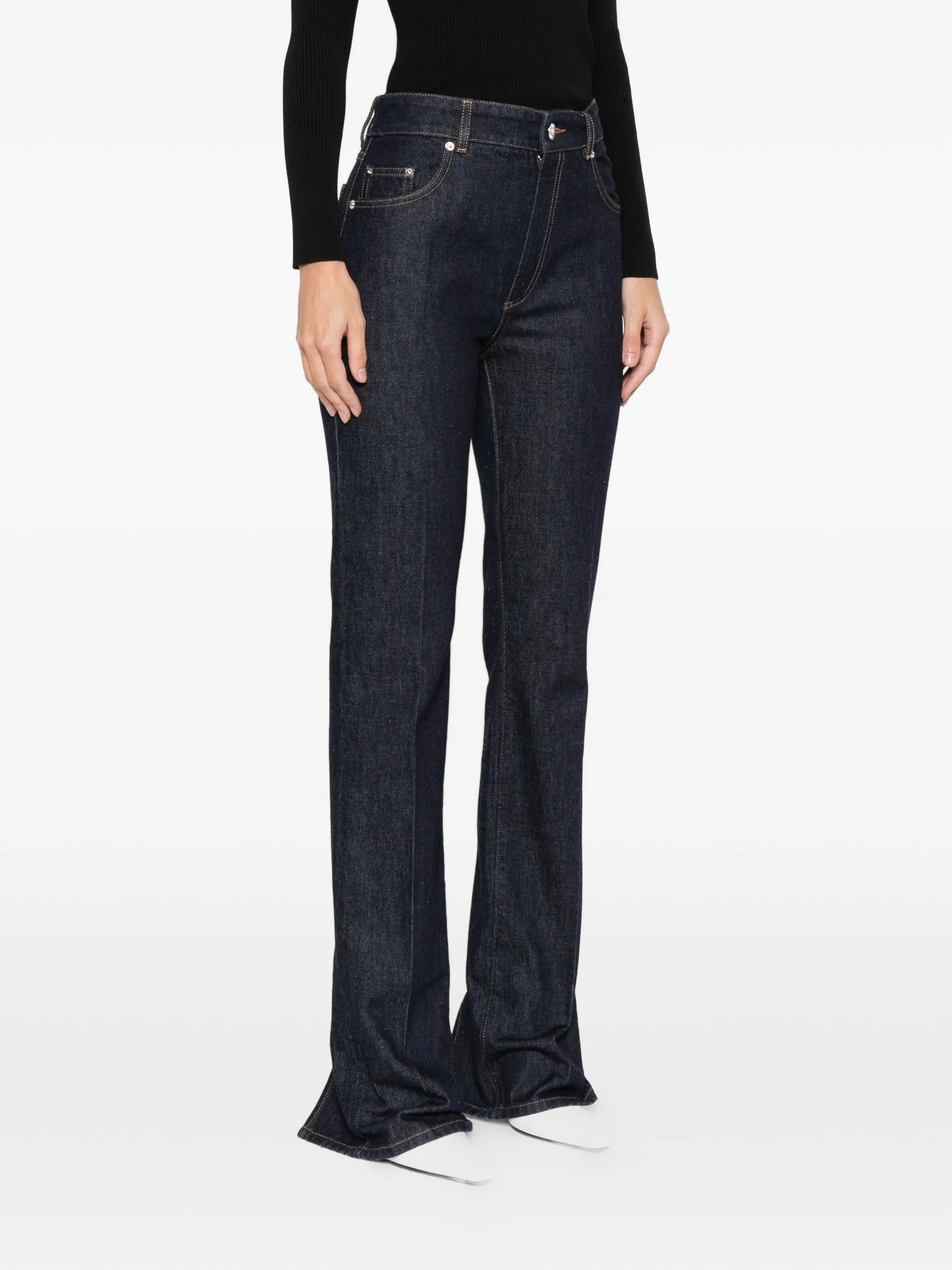 slim-fit jeans with flared hems