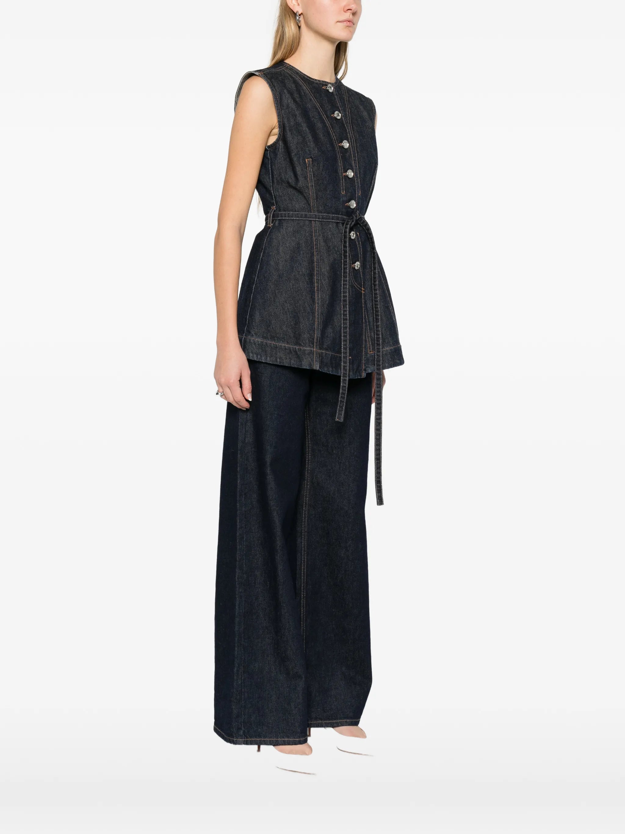 belted denim top
