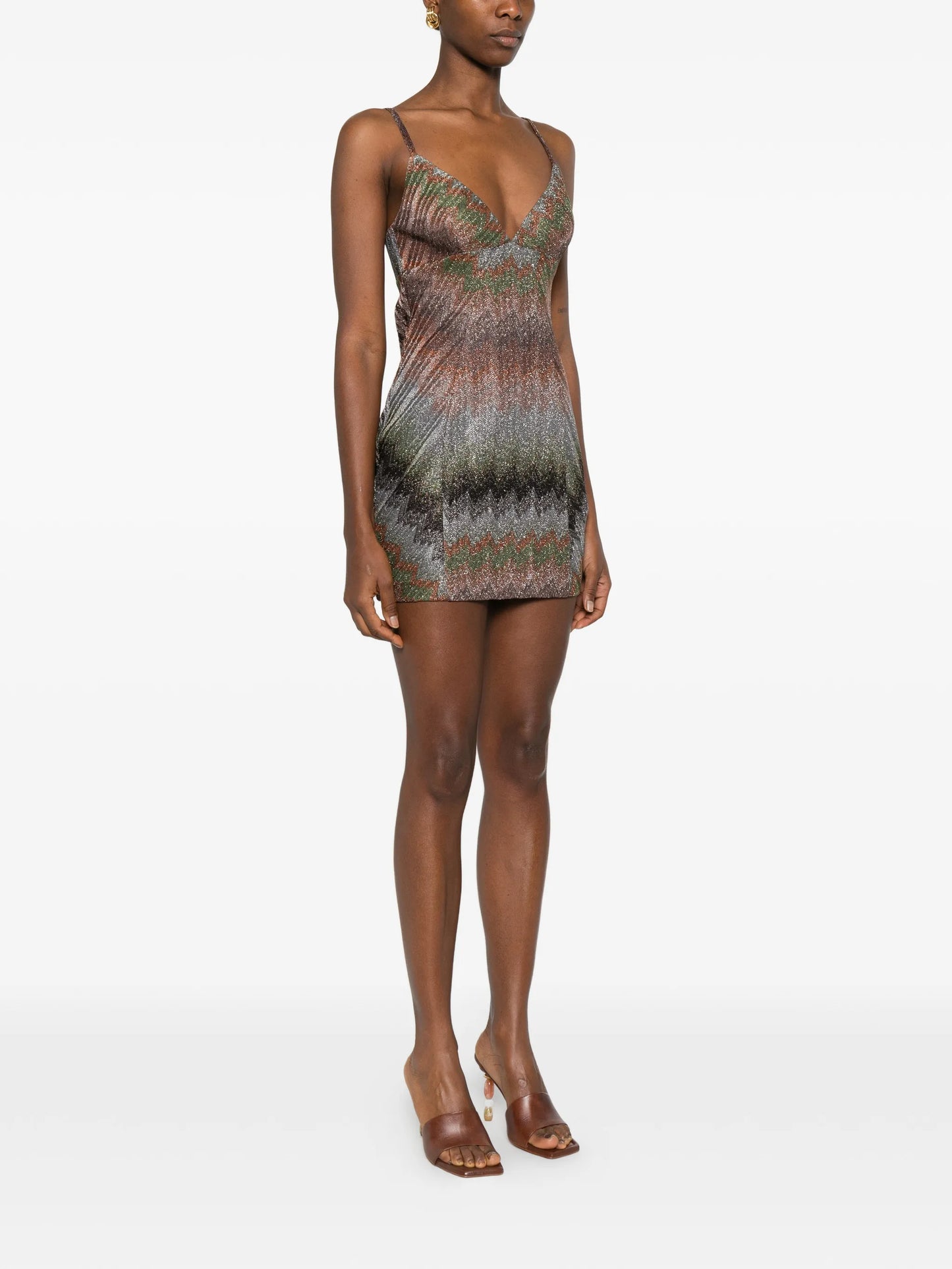 sleeveless chevron-pattern mini dress