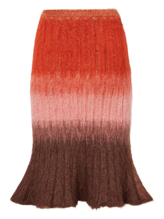flared ribbed-knit midi skirt