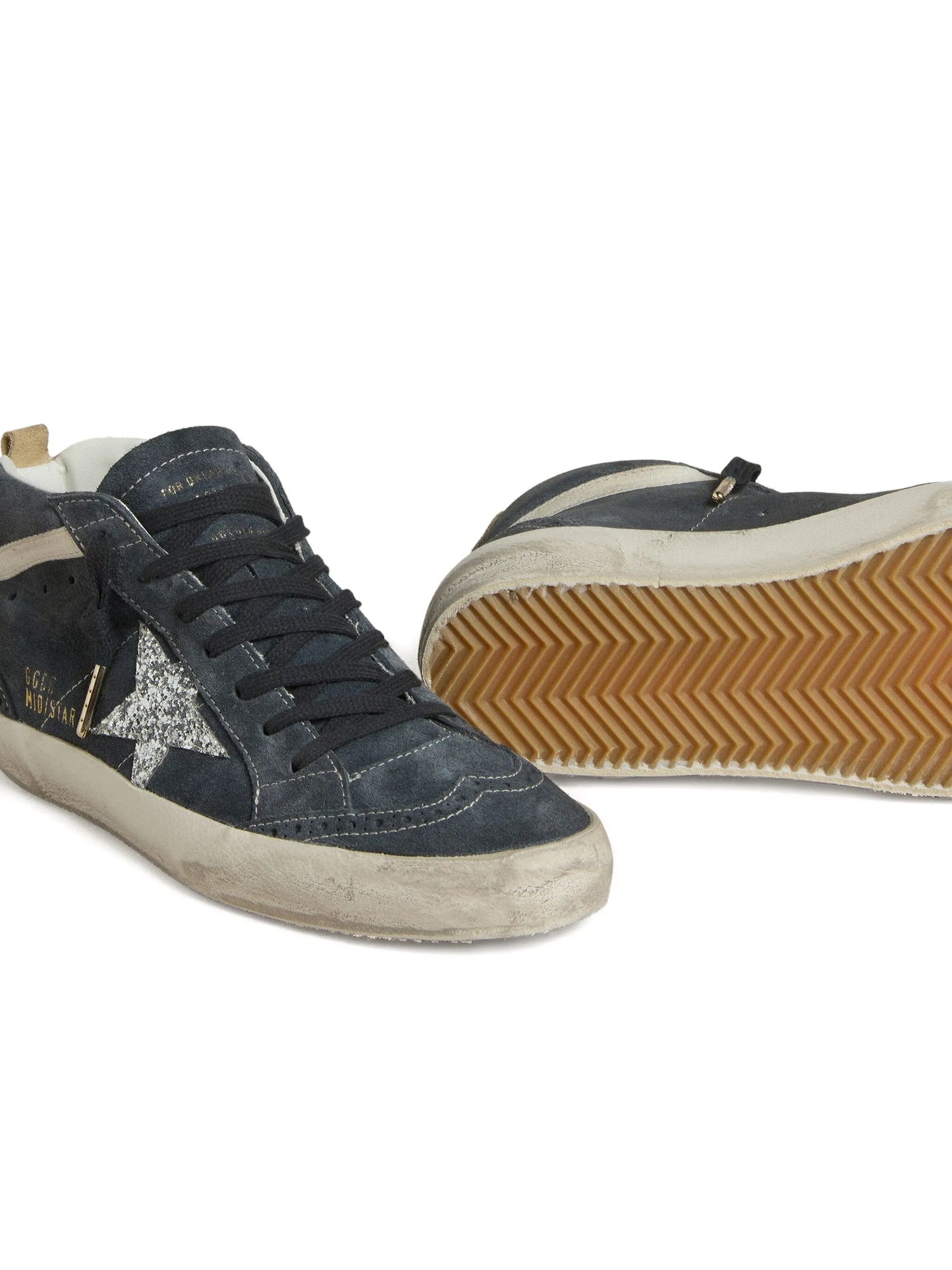 Mid Star in petrol-blue suede with silver glitter star and cotton flash sneakers